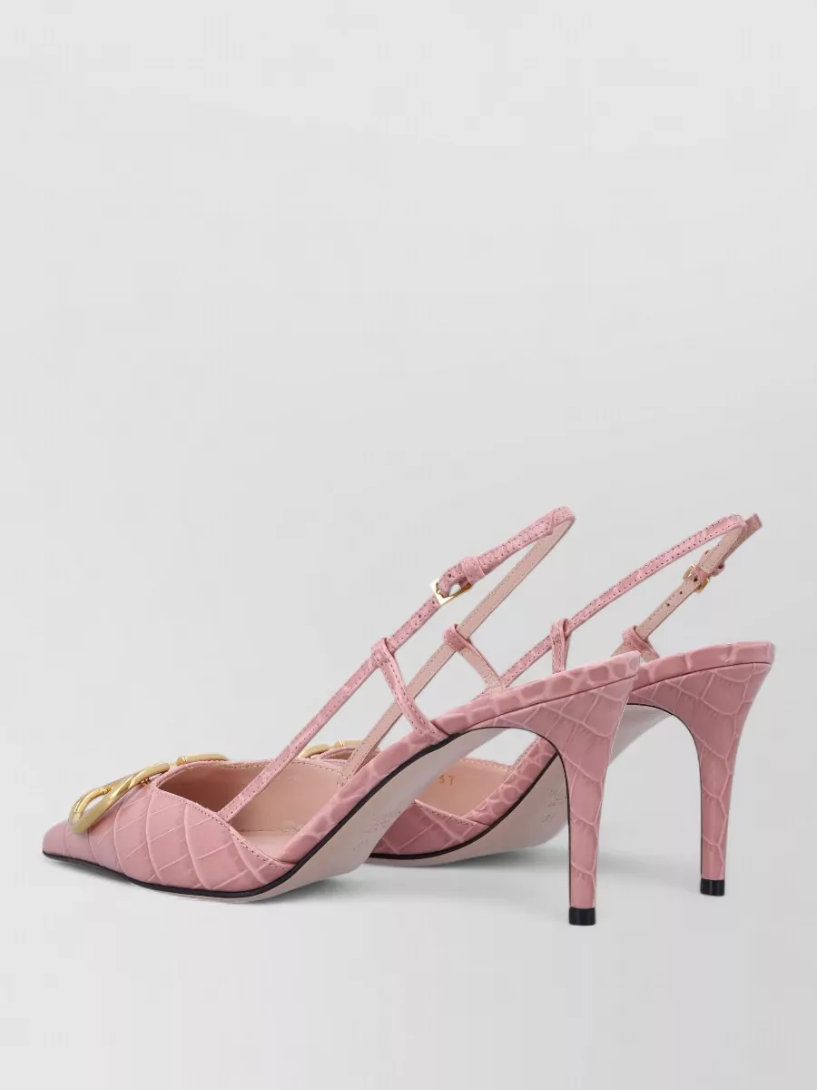 Valentino Garavani Leather Crocodile-Effect Slingback Pumps