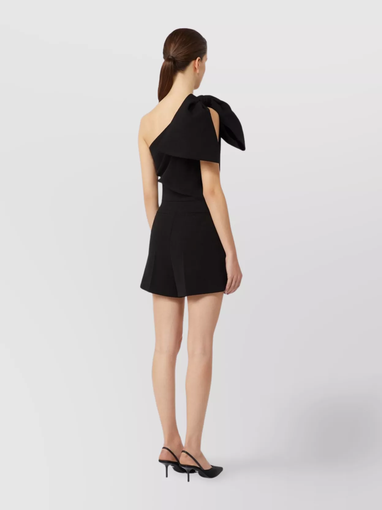 Max Mara Bow Detail One-Shoulder Pleated Shorts Side Pockets