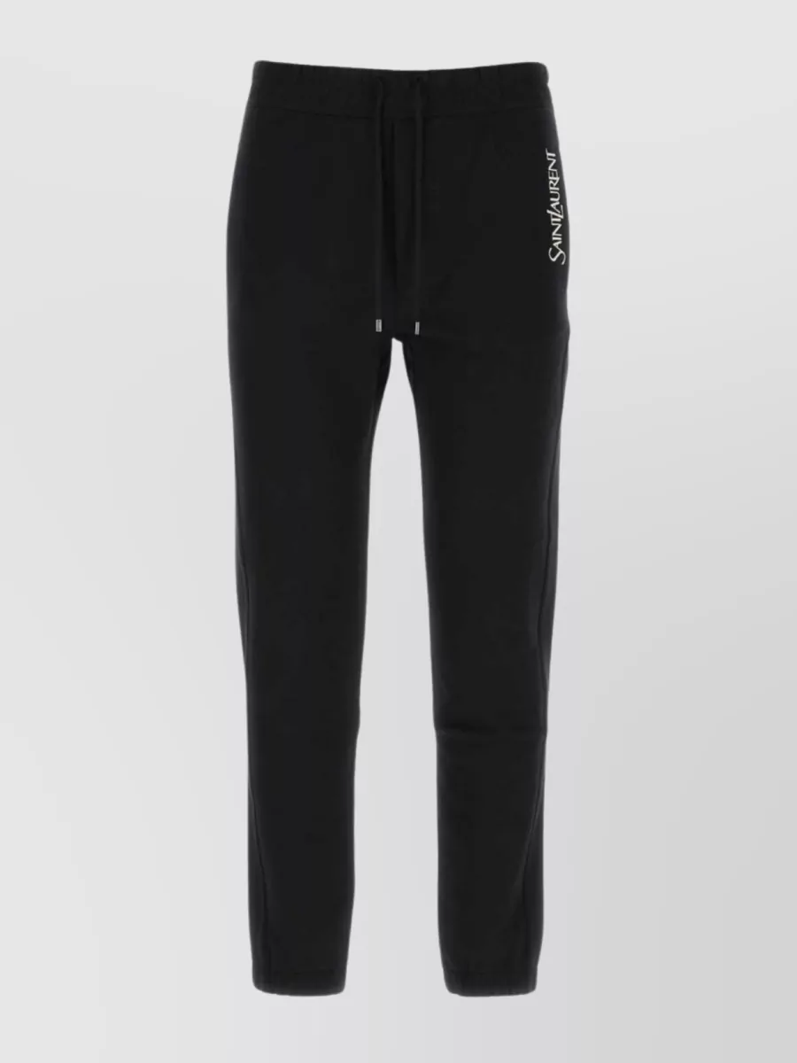 Shop Saint Laurent Cotton Joggers With Elastic Waistband And Cuffed Hem In Black