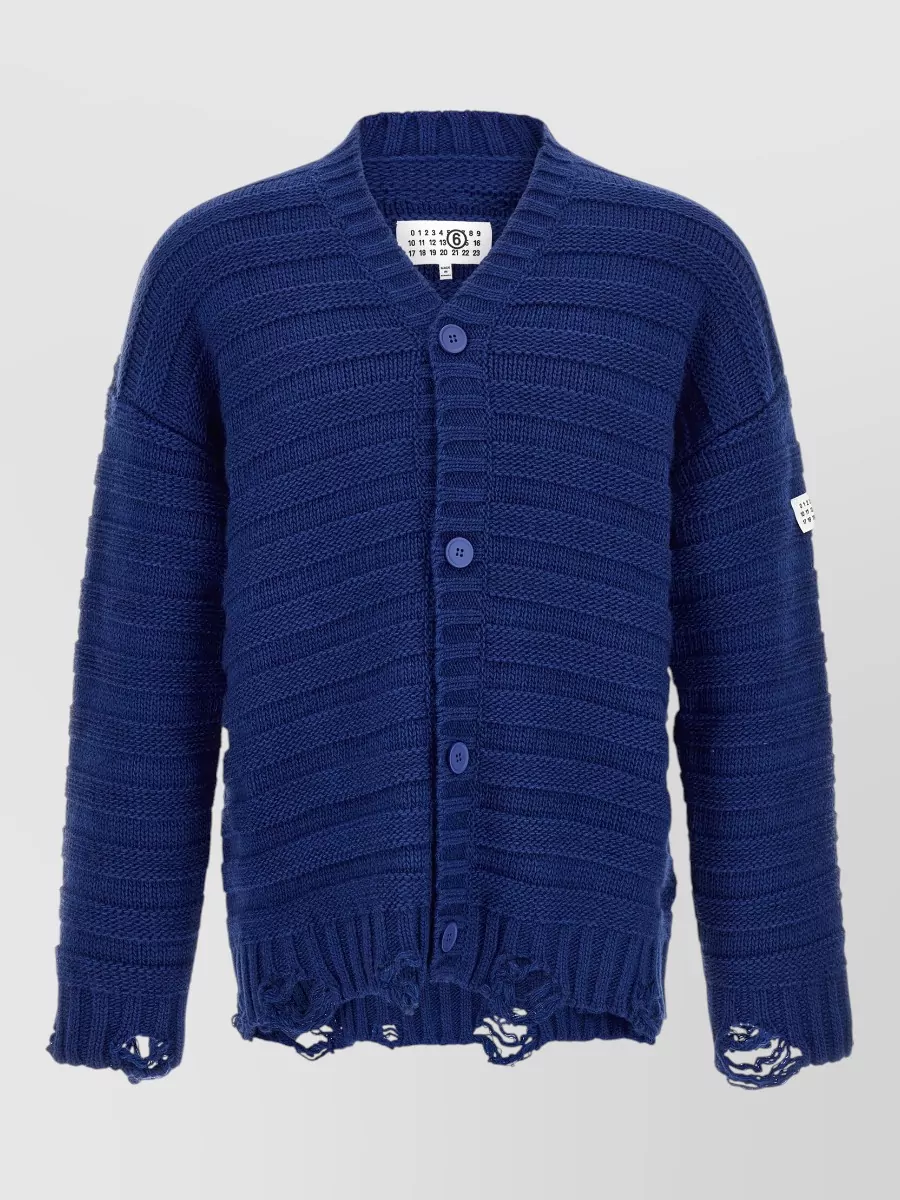 Mm6 Maison Margiela ribbed distressed oversized v-neck cardigan