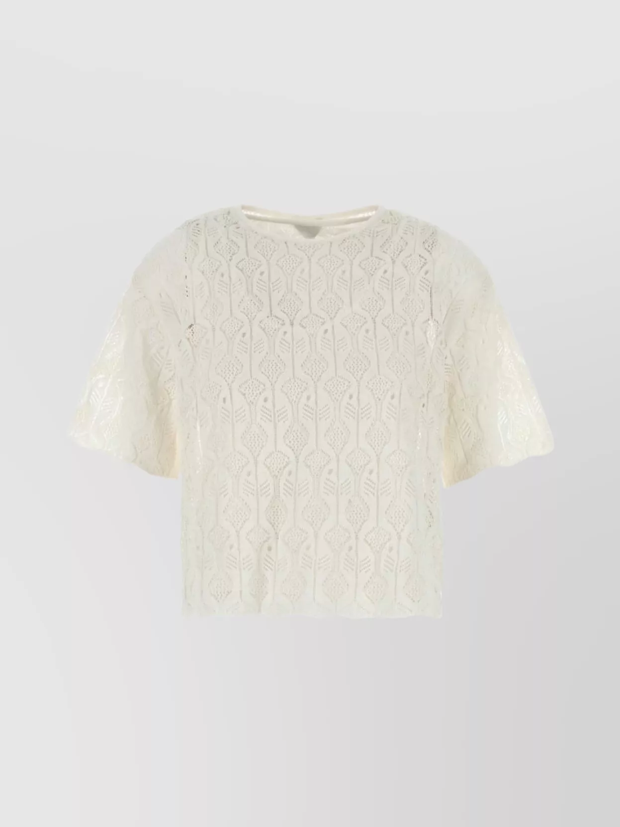 Bottega Veneta Lace Round Neck Fish Top In Neutral