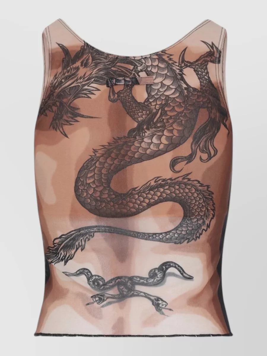 Jean Paul Gaultier Printed sleeveless mesh tank top | The Fashion