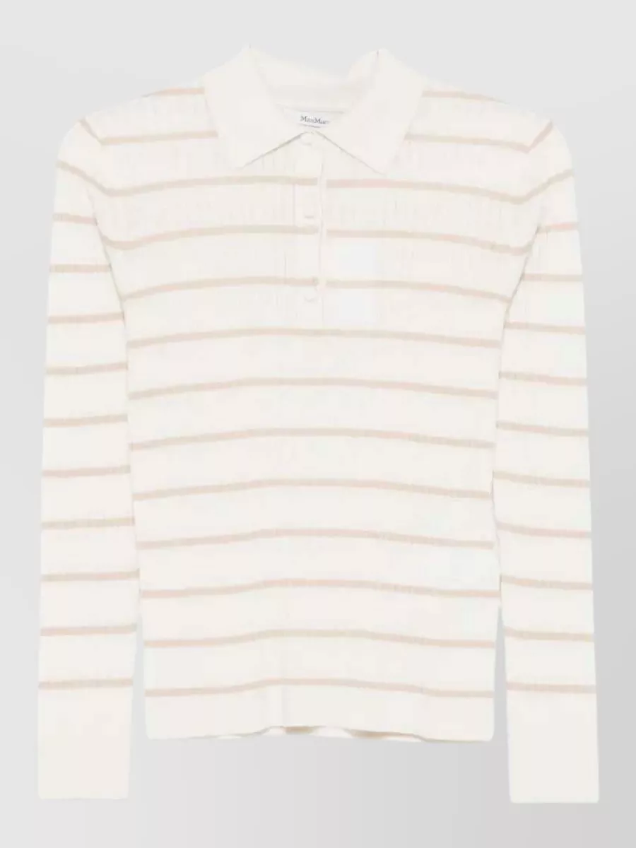 Max Mara Striped Ribbed Cashmere Long-Sleeve Polo Top