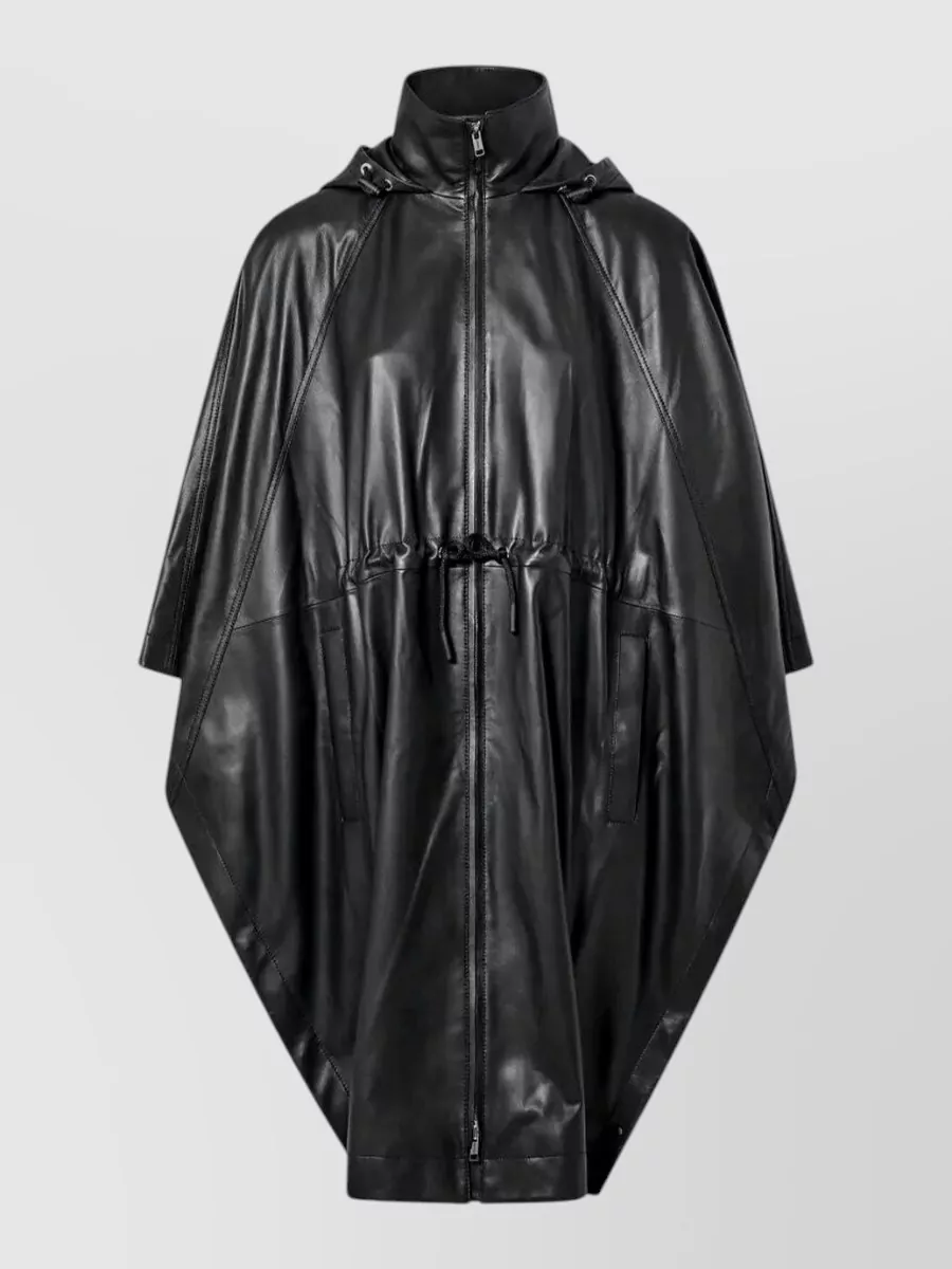 Yves Salomon leather drawstring-waist cape