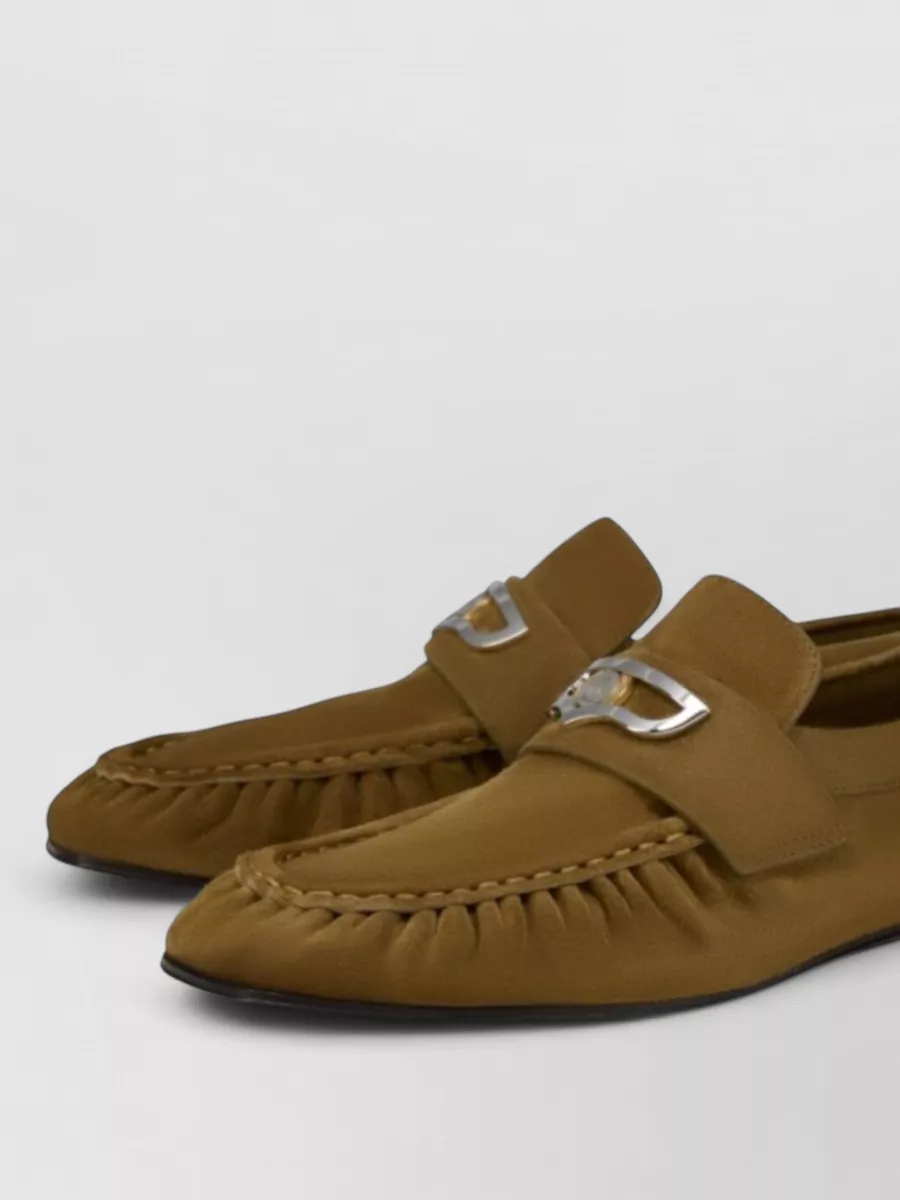 Christian Louboutin Leather Loafers Moccasin Toe Metallic Buckle