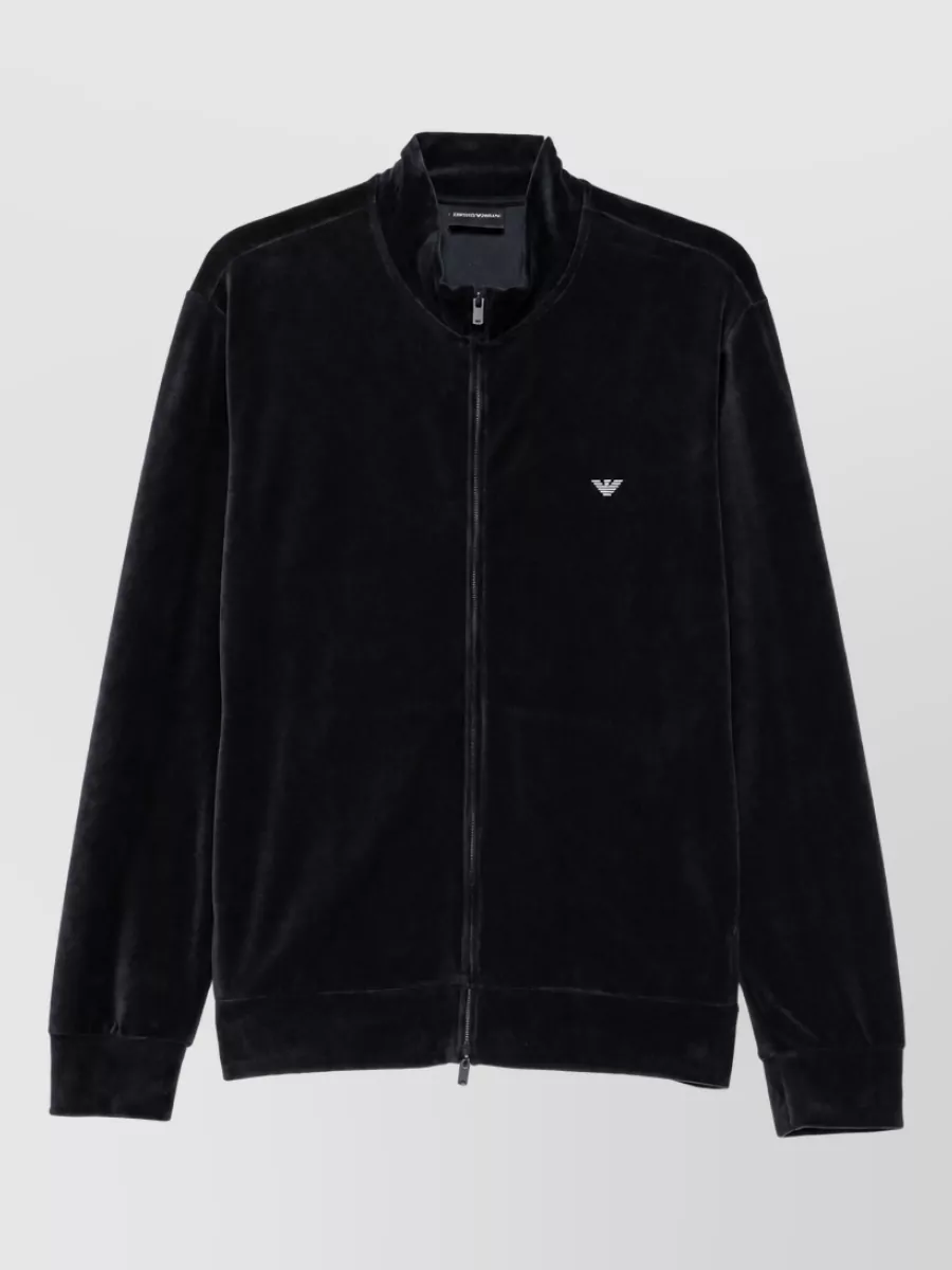 Emporio Armani Velvet high neck long sleeve zip sweatshirt