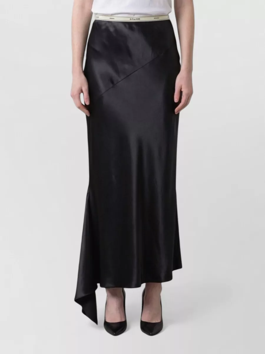 Celine viscose satin asymmetric draped midi skirt