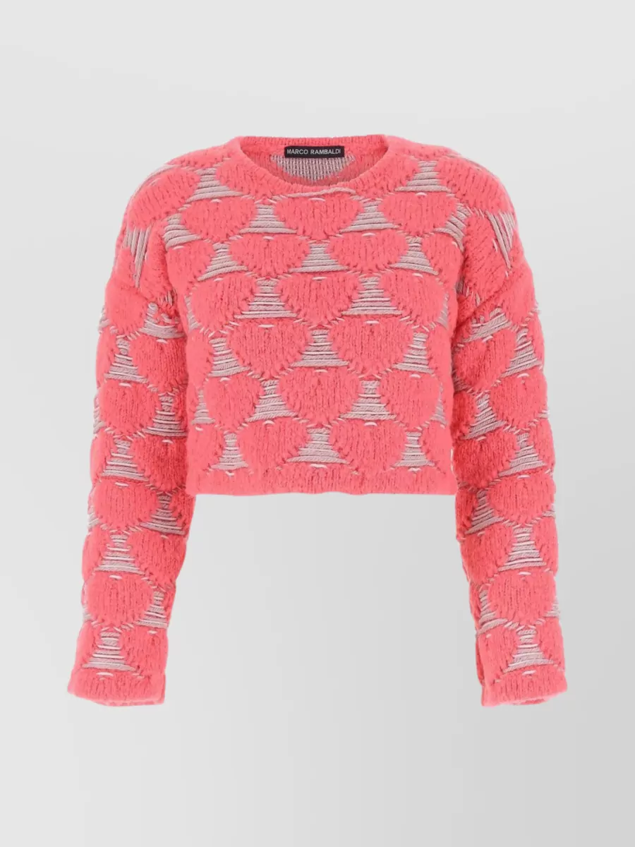 Shop Marco Rambaldi Heart Embroidered Knit Crew Sweater In Pink