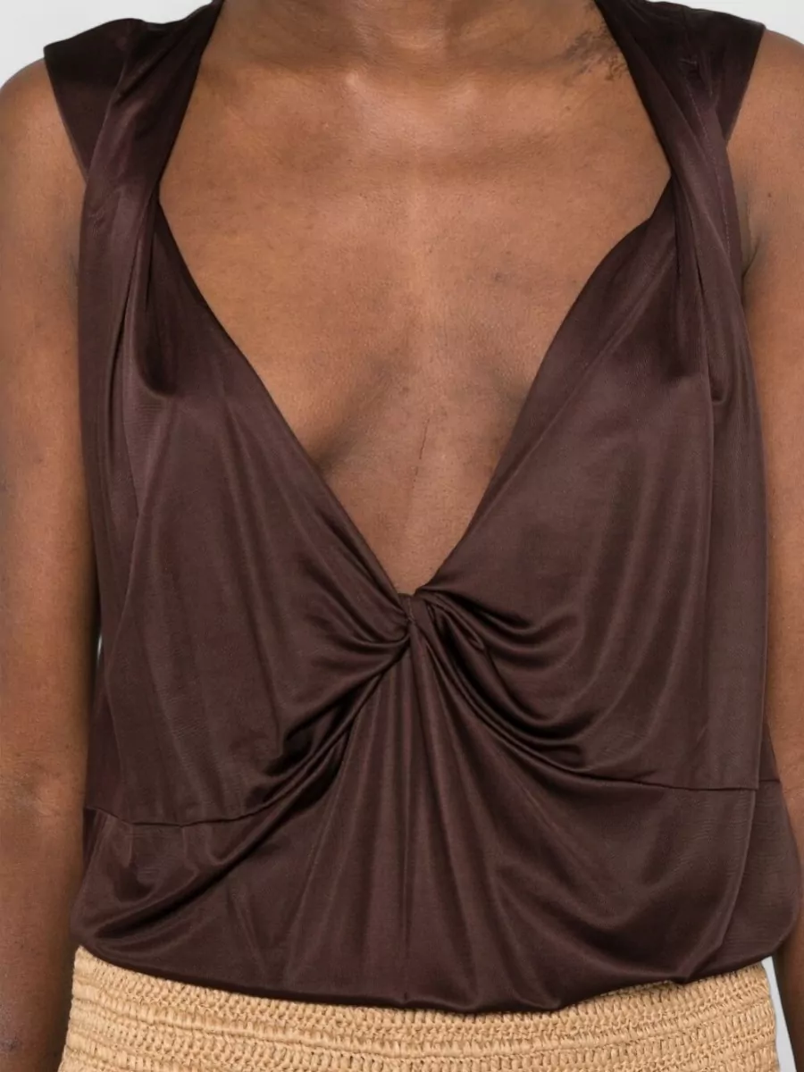 Dries Van Noten Sleeveless Top Deep V Neck Draped Knot