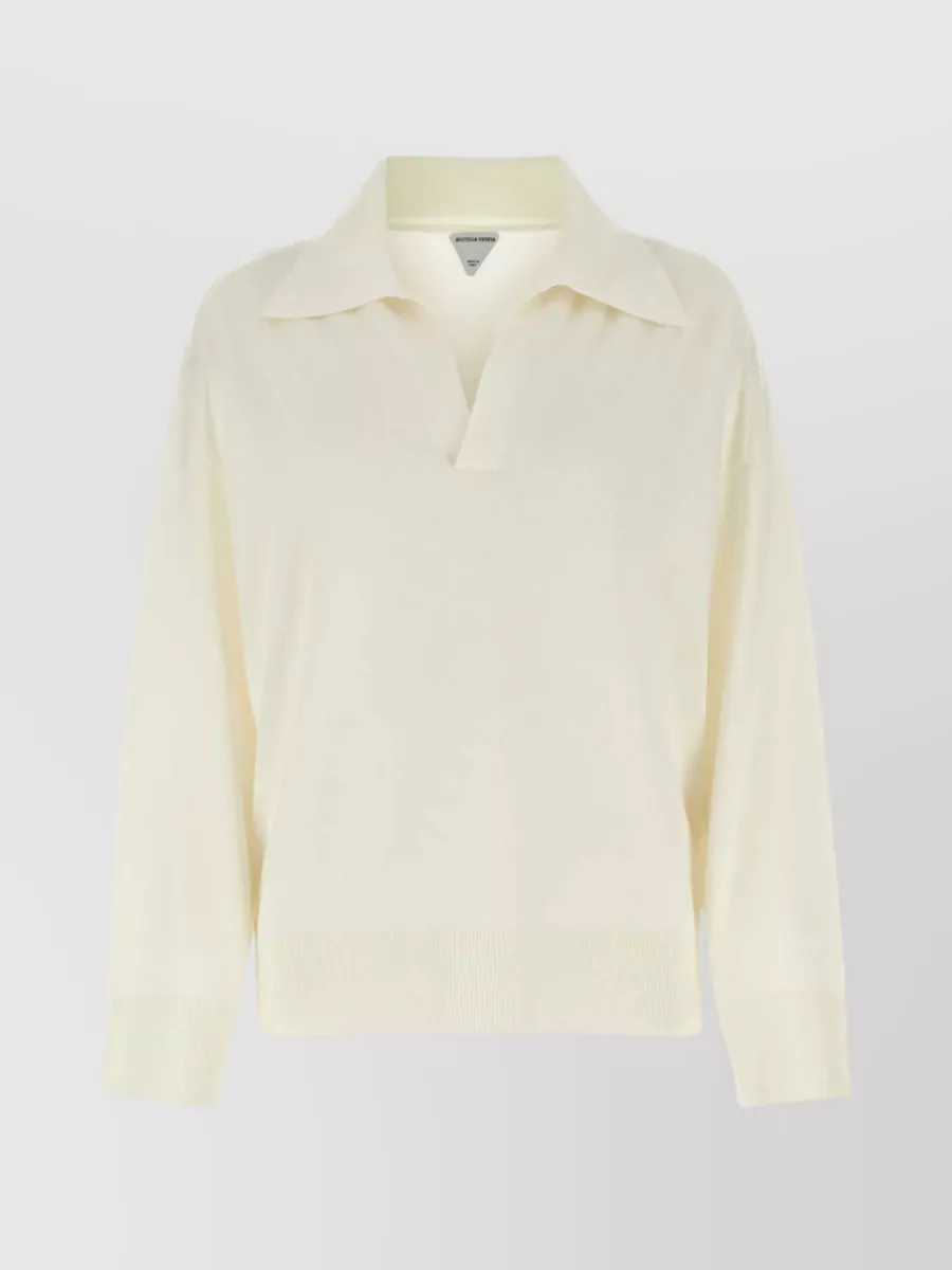 Shop Bottega Veneta Knit Fabric Oversized Wool Polo Shirt Longer Back In Cream