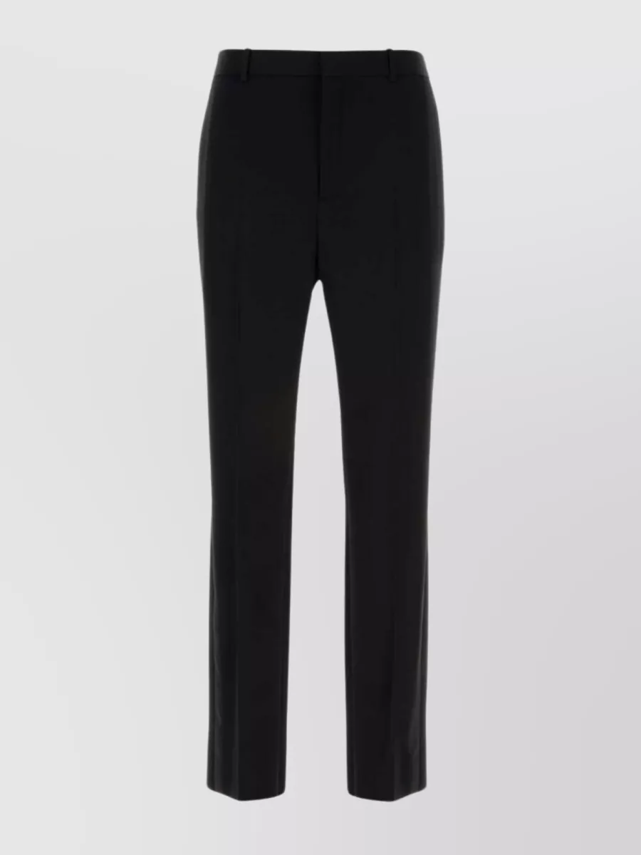 Shop Saint Laurent Straight Leg Wool Trousers With Belt Loops And Back Pockets In Black
