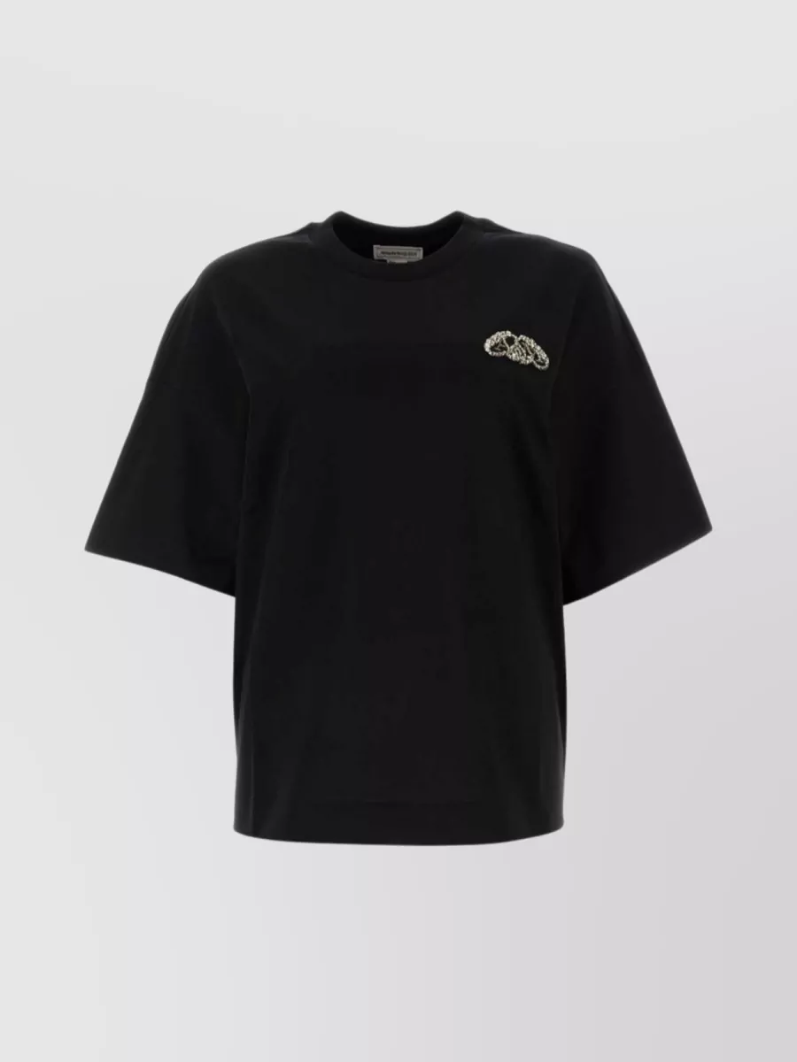 Shop Alexander Mcqueen Logo Embroidered Oversized Cotton T-shirt In Black