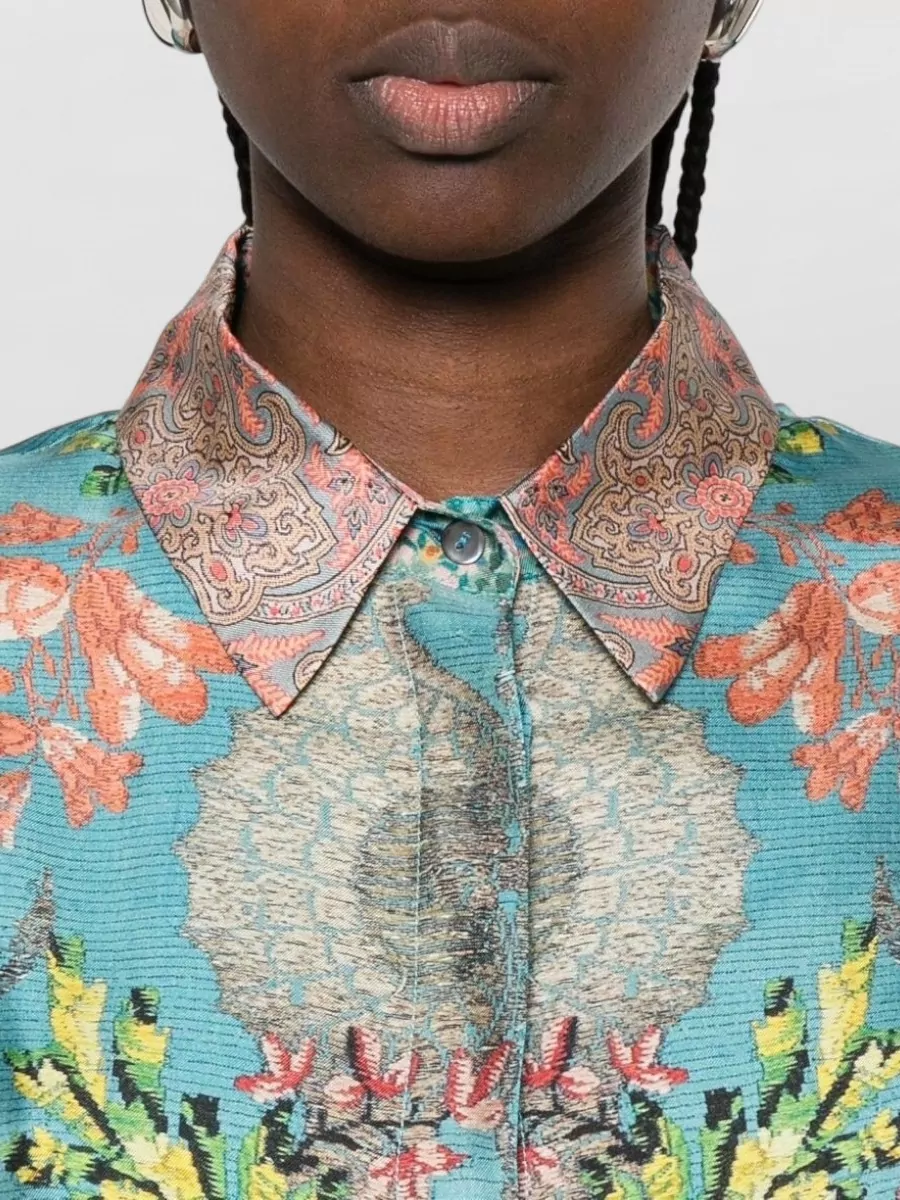 Pierre Louise Mascia Silk Midi Dress Belted Waist Shirt Collar