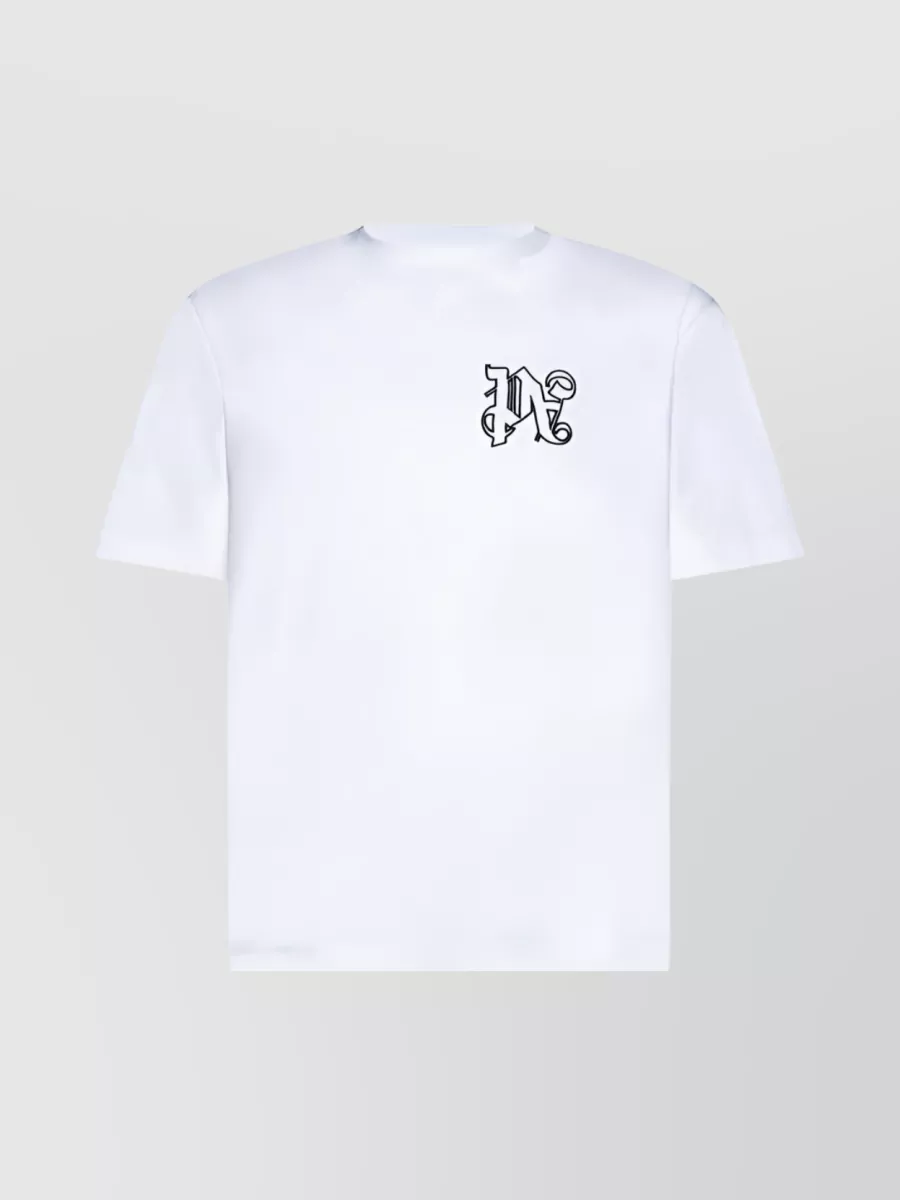 Shop Palm Angels Monogram Cotton Round Neck T-shirt In White