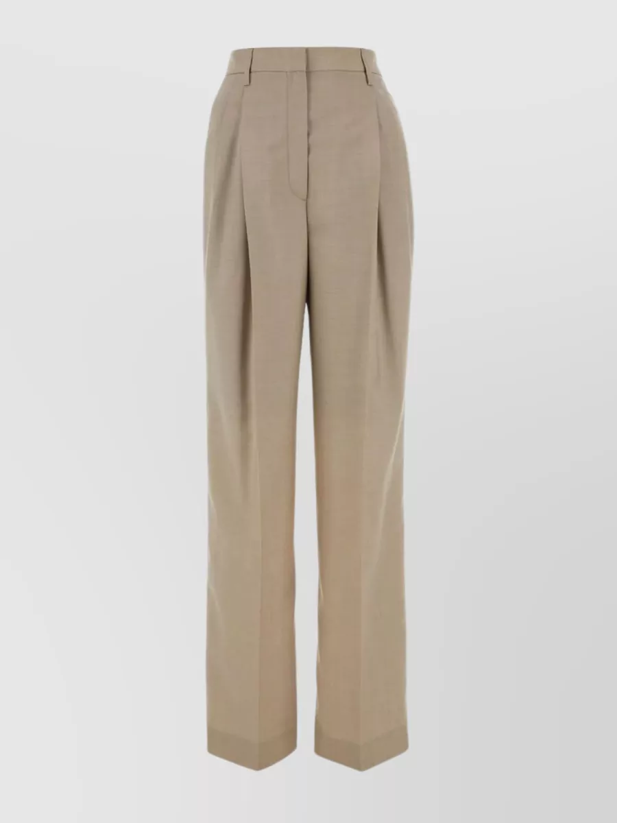Shop Prada Pleated Wide-leg Wool Blend Trousers In Cream