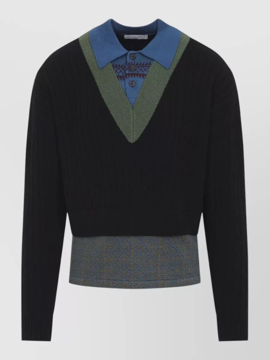 Dries Van Noten Wool cable-knit v-neck long-sleeve sweater