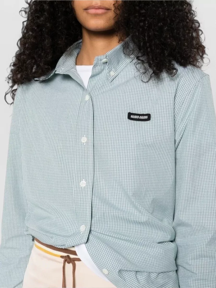 Miu Miu Check Poplin Shirt Long Sleeves Cuffs