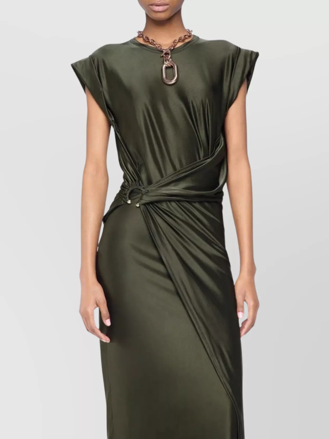 Paco Rabanne Asymmetrical Midi Dress Cap Sleeves
