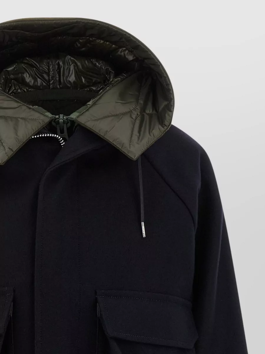 Sacai Wool Quilted Asymmetric Parka Coat