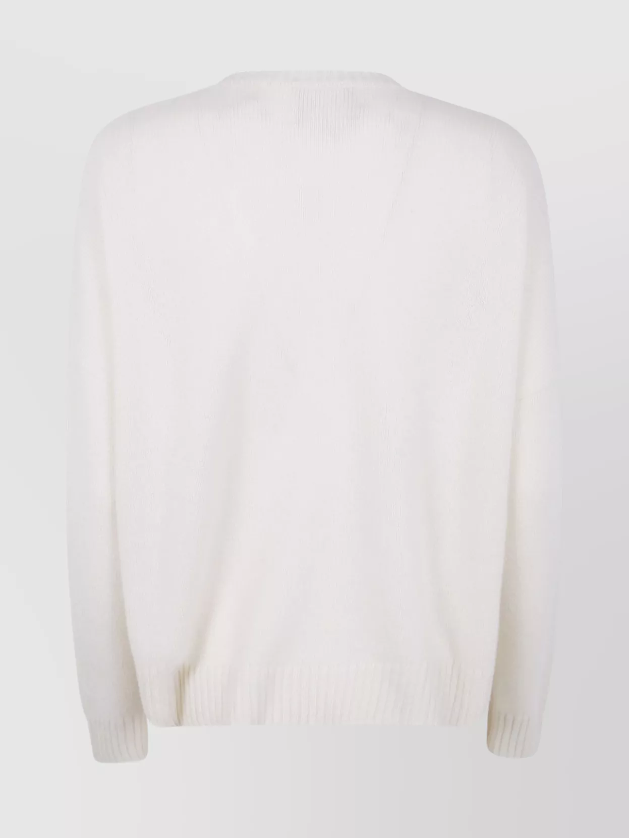 Kujten Long Sleeve Ribbed Cuff Knit Sweater In White