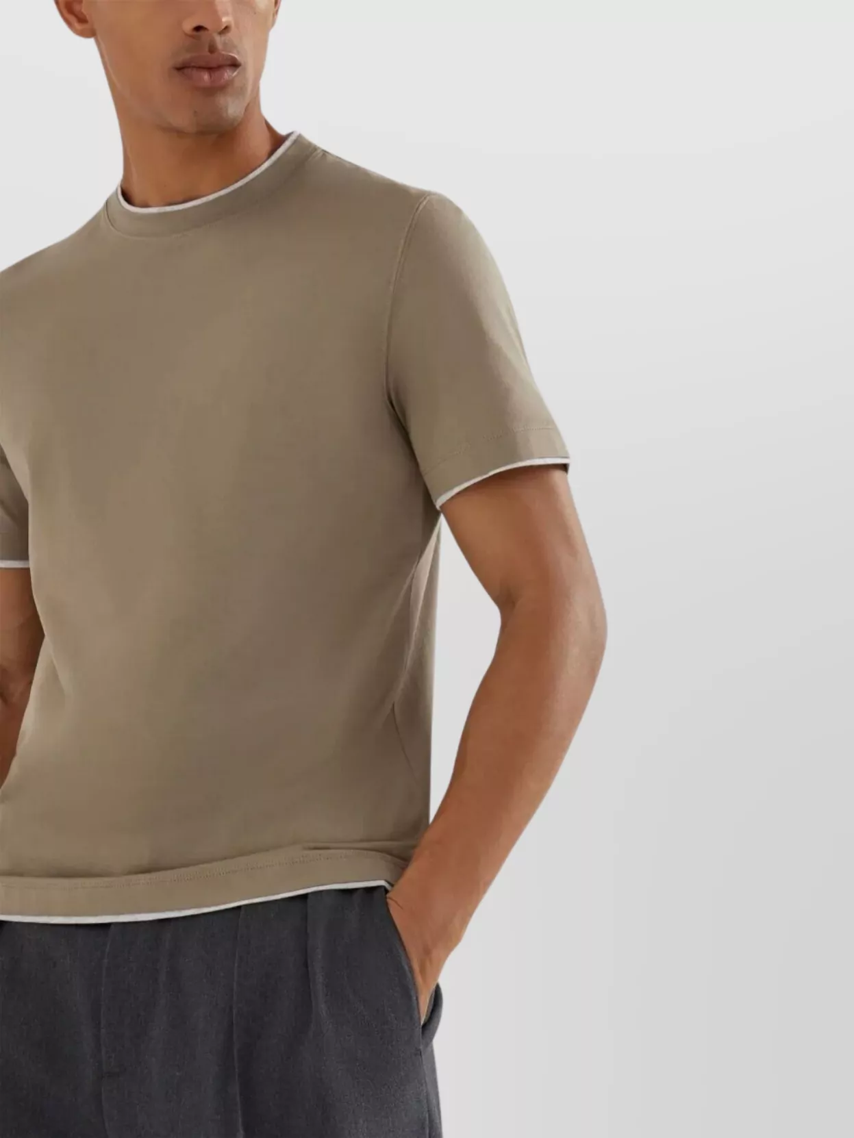 Brunello Cucinelli Cotton Jersey Crew Neck T-shirt With Faux-layering Clothing In Nude