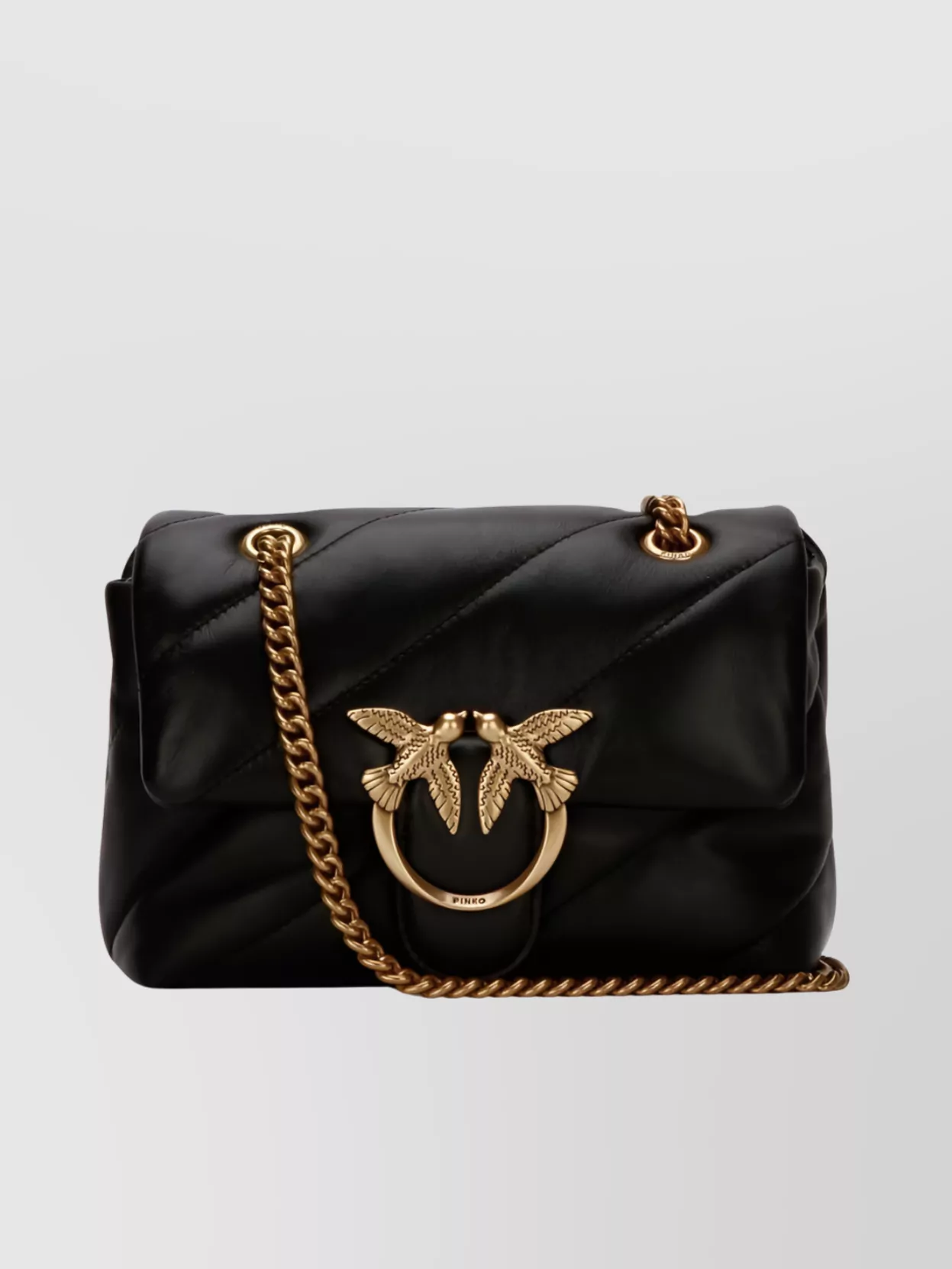 Shop Pinko Foldover Quilted Shoulder Bag With Chain Strap In Black