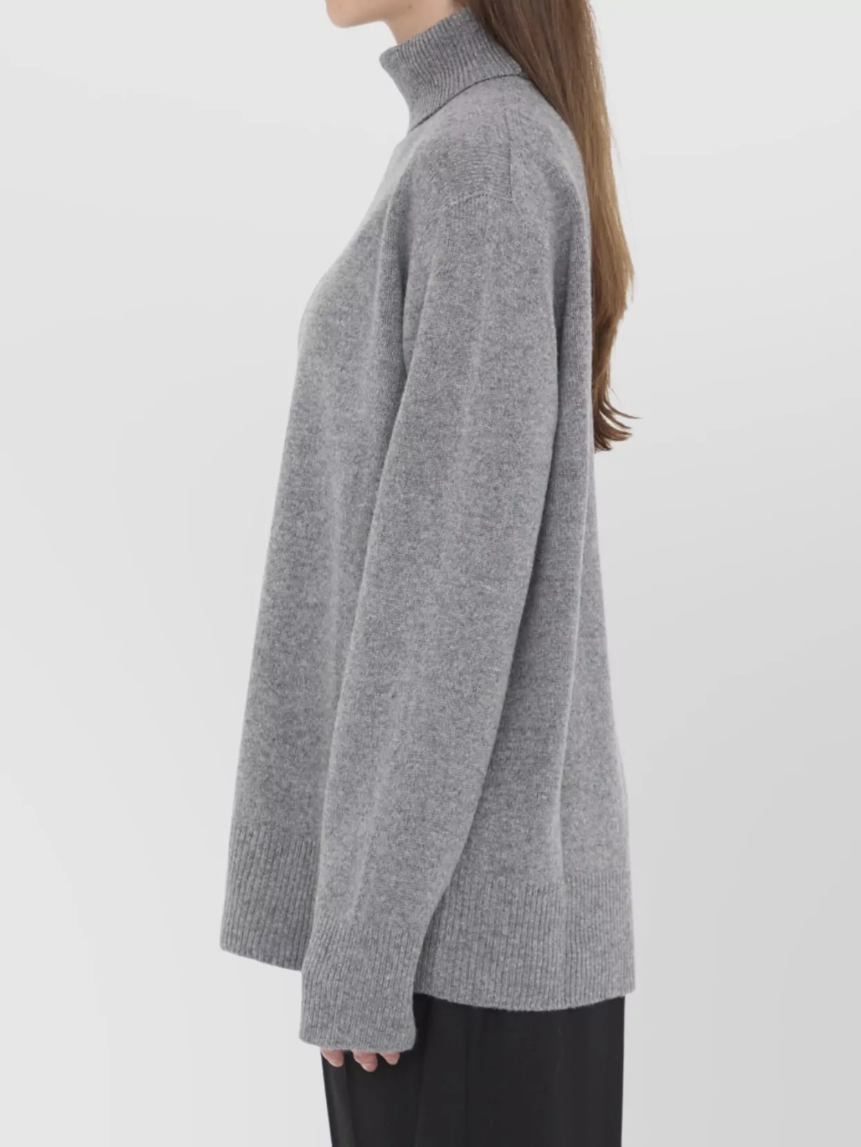 The Row Cashmere And Wool Turtleneck Long Sleeve Top In Gray