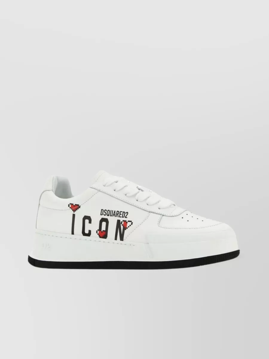 Shop Dsquared2 Icon Print Leather Sneakers In White