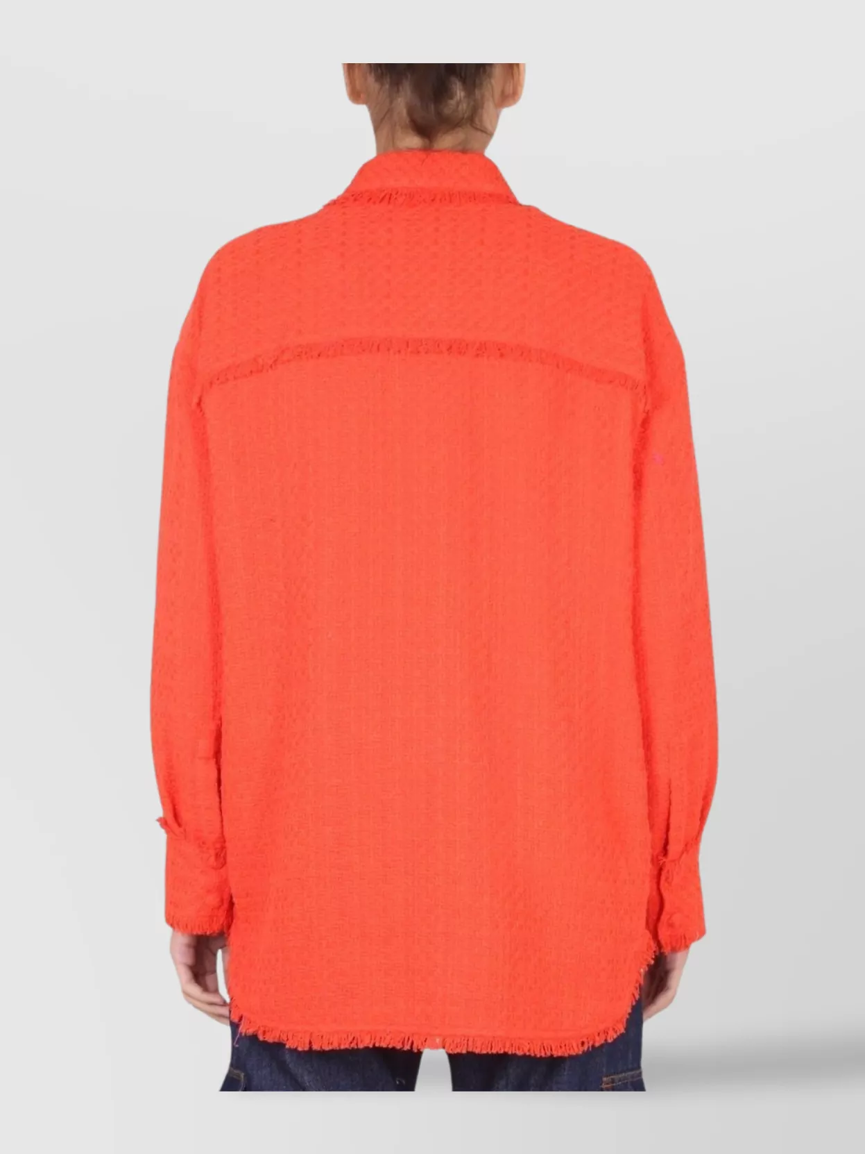 Msgm Fringed Collared Shirt In Textured Fabric