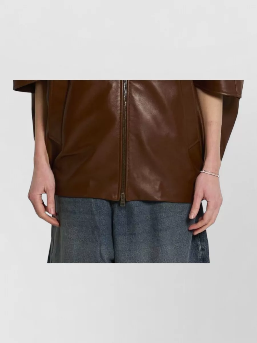 Balenciaga lamb leather short sleeve bomber jacket