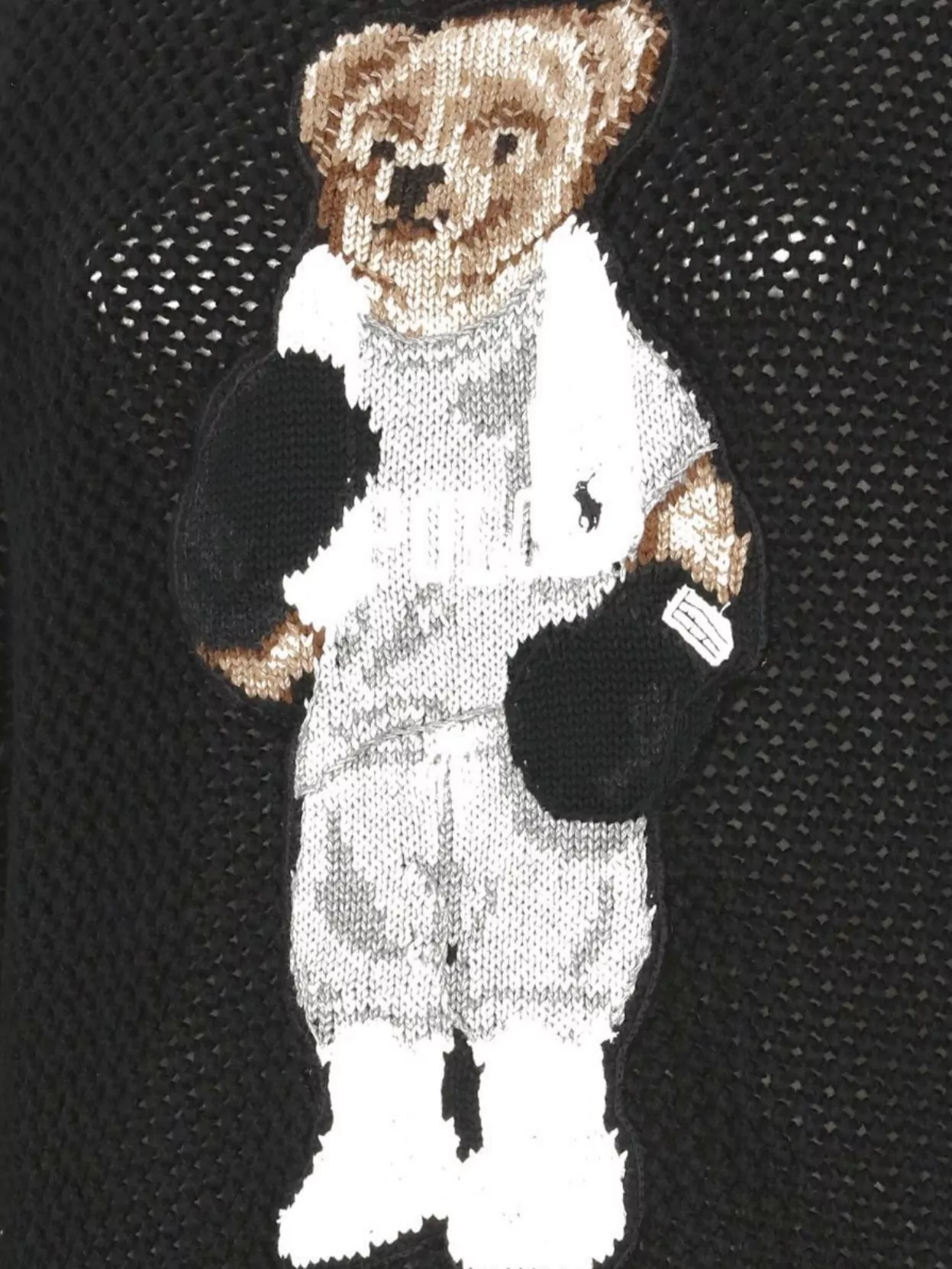 Ralph Lauren Bear Logo Mesh Knit Crewneck Sweater