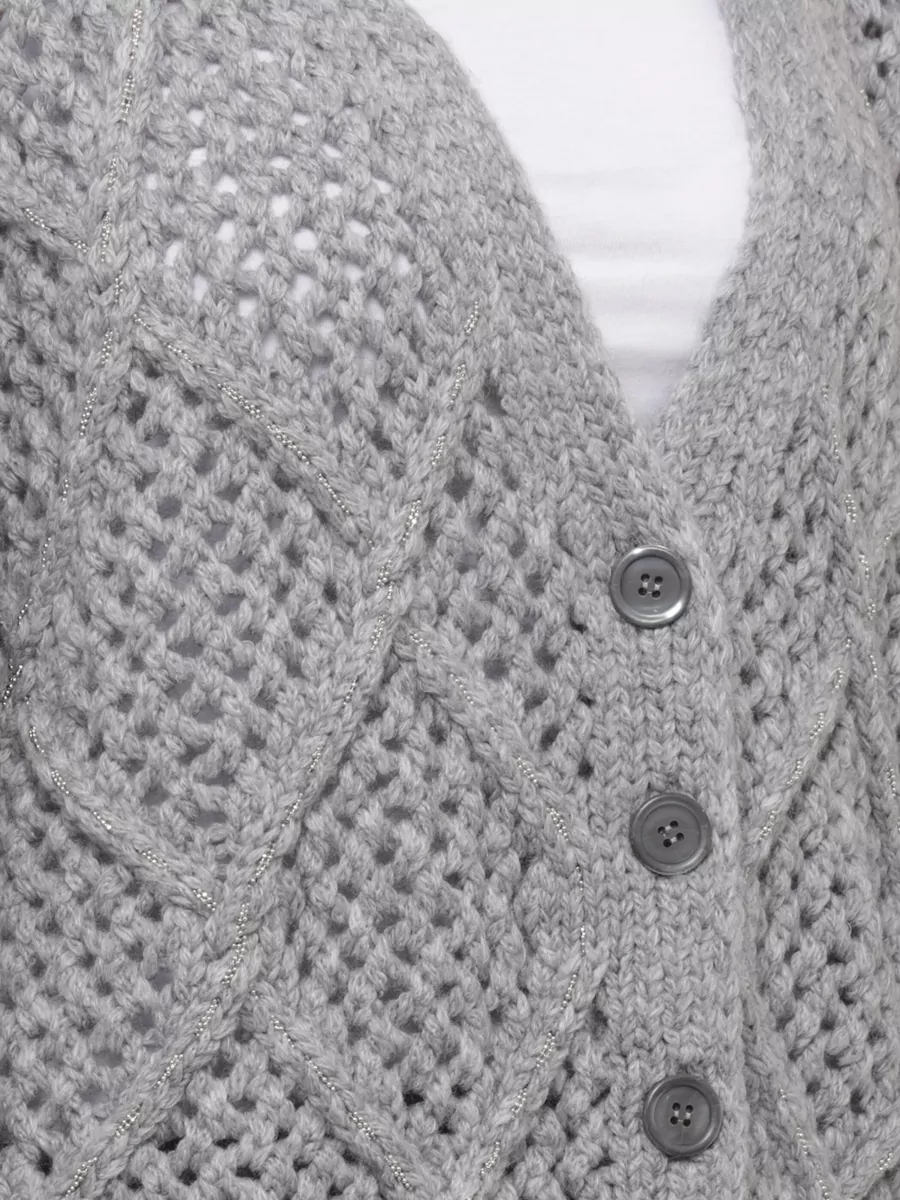 Peserico Wool Perforated V-Neck Long-Sleeve Cardigan