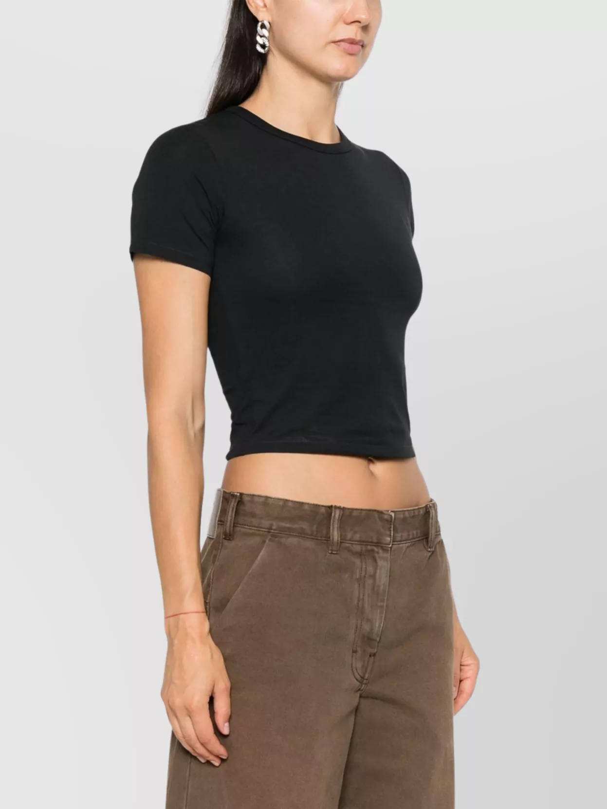 Entire Studios Short Sleeve Cropped Crew Neck Top In Black