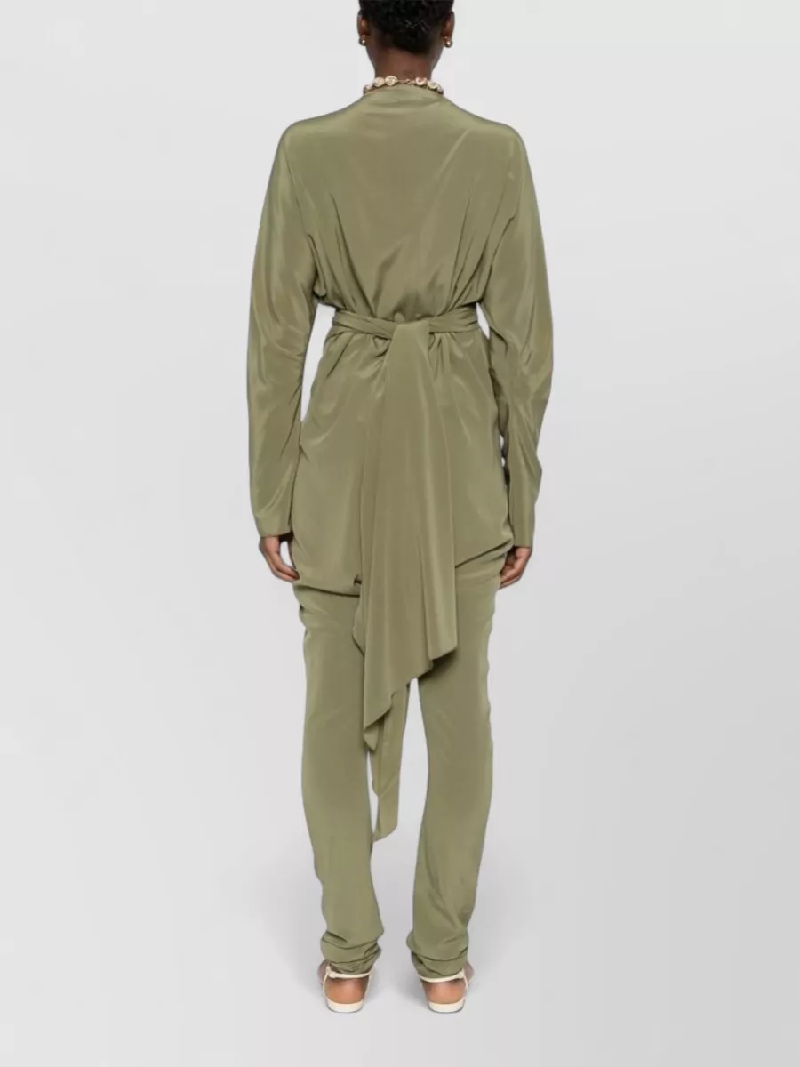 Cortana Silk Draped V-Neck Long-Sleeve Jumpsuit