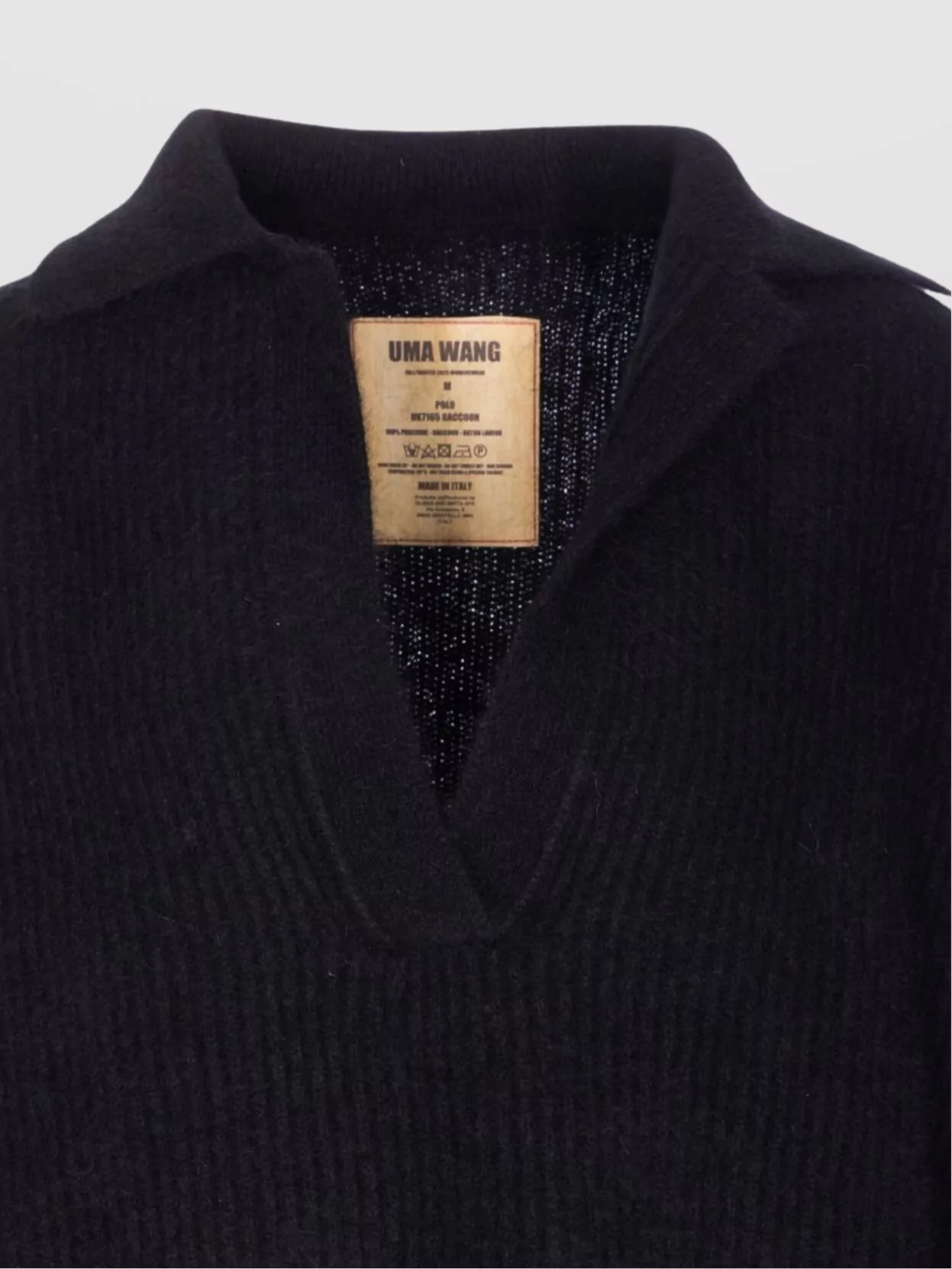 Uma Wang V-Neck Long Sleeve Sweater With Collar Detail