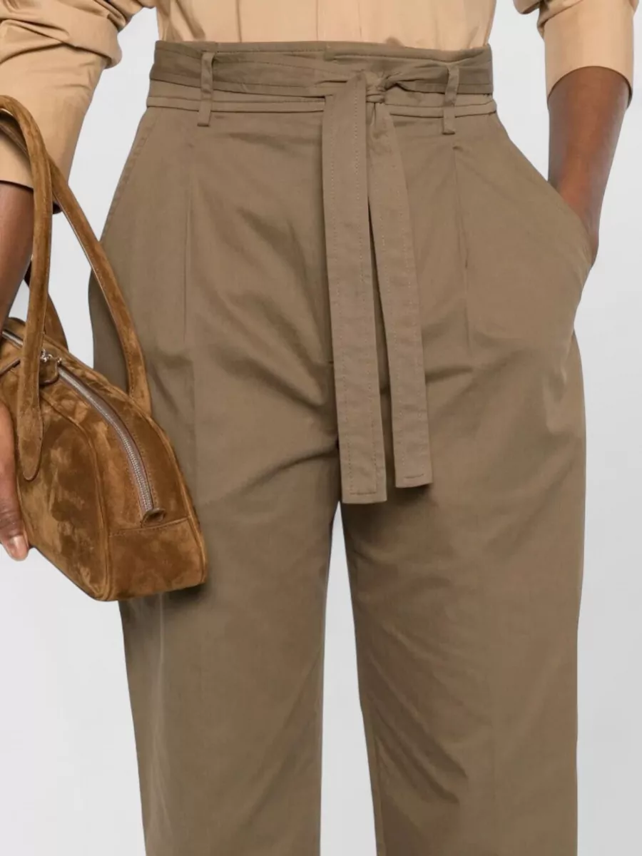 Saint Laurent Cotton High-Rise Straight-Leg Belted Trousers
