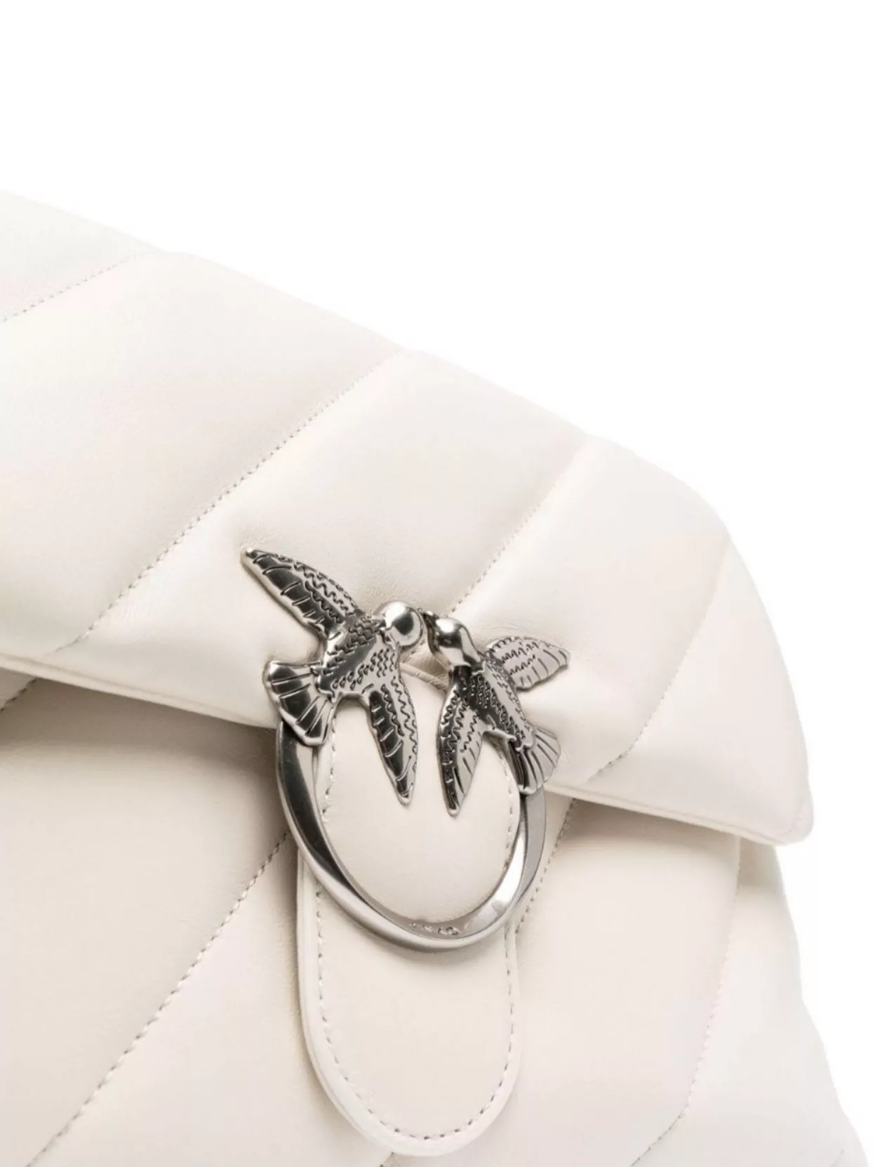 Pinko Big Puff Leather Shoulder Bag With Bird Embellishment