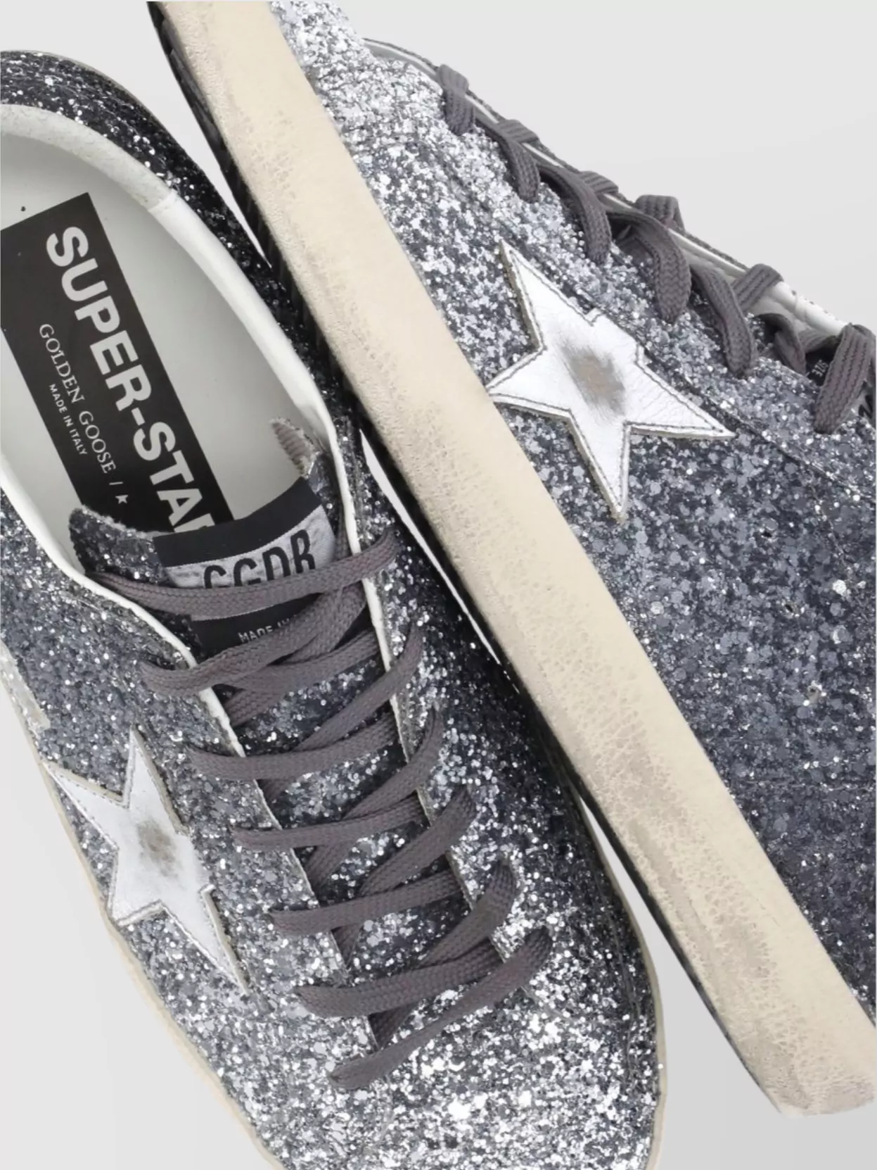 Golden Goose Silver And Black Leather Super Star Sneakers