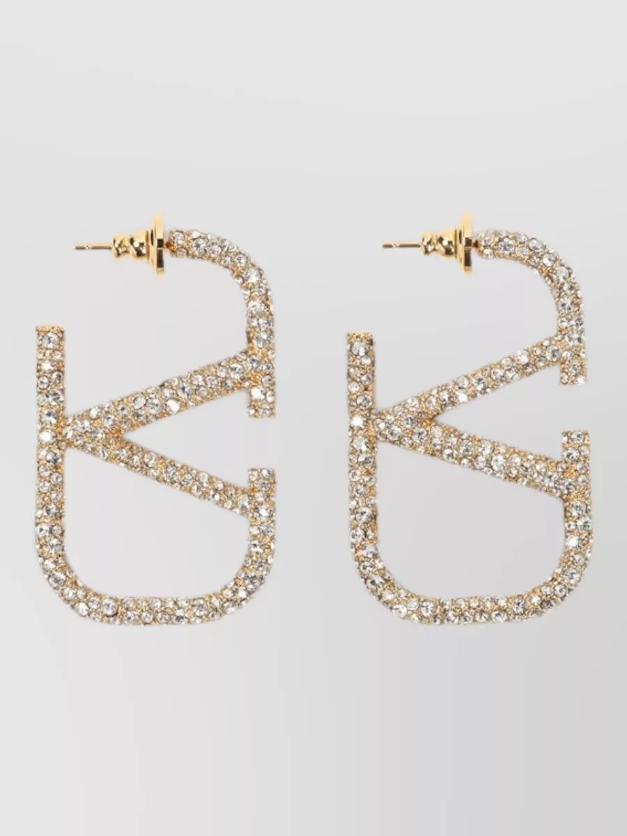 Valentino Garavani Valentino Crystal Hoop Brass Earrings 45Mm
