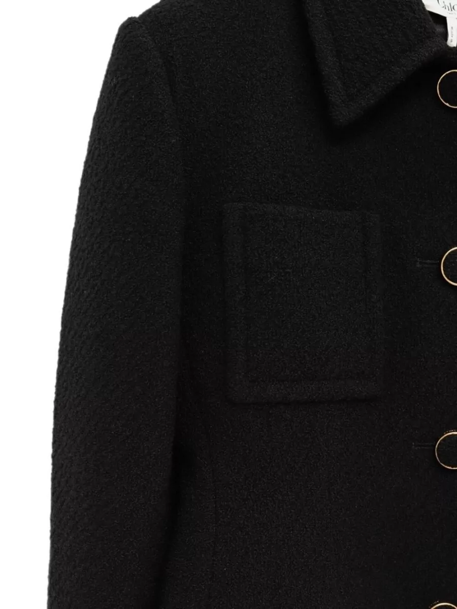 Chloé Wool Tweed Fitted Cropped Single Breasted Jacket