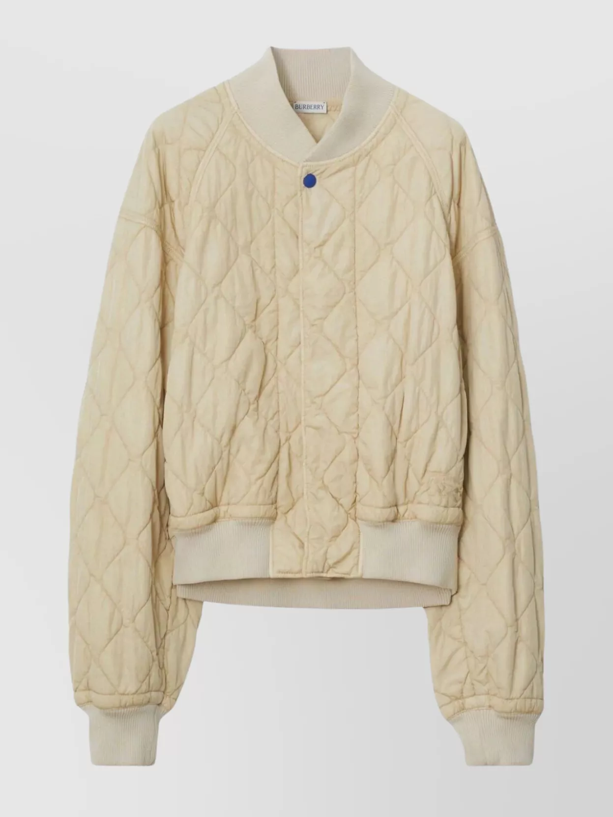 Shop Burberry Ribbed Trim Nylon Quilted Bomber In Beige