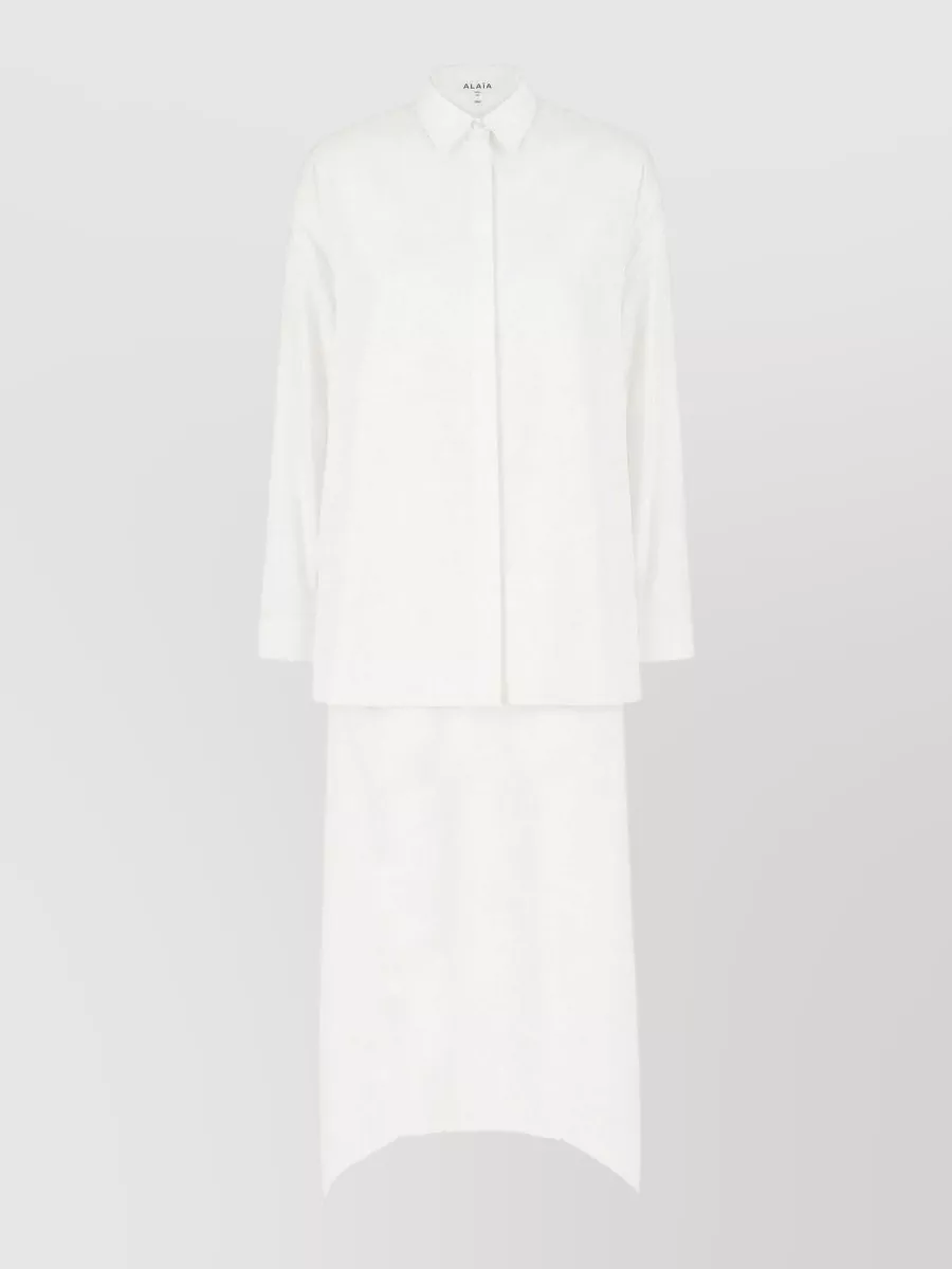 Alaïa cotton poplin asymmetric long-sleeve midi shirt dress