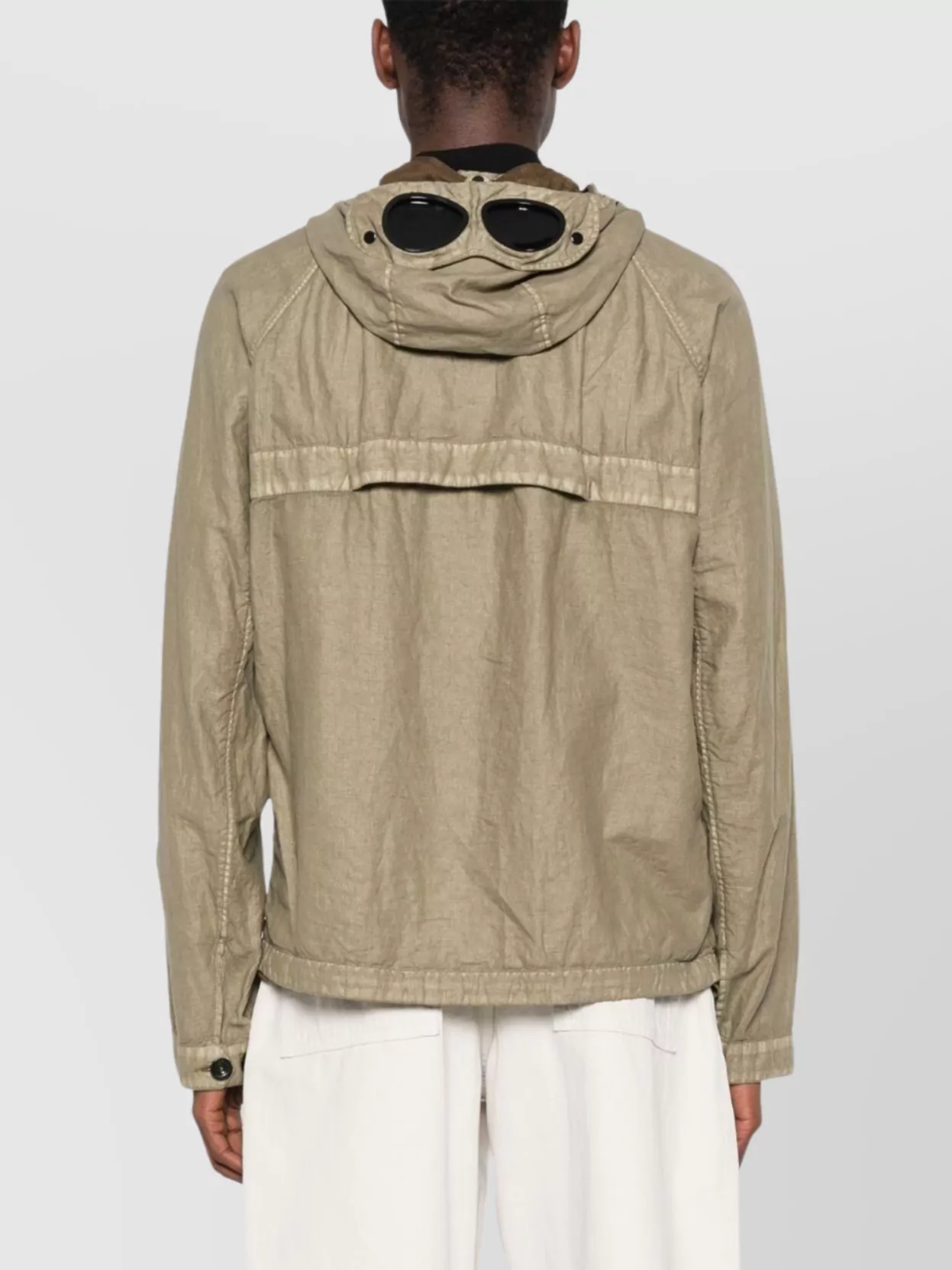 C.p. Company Linen Jacket With Buttoned Hood And Drawstring In Brown
