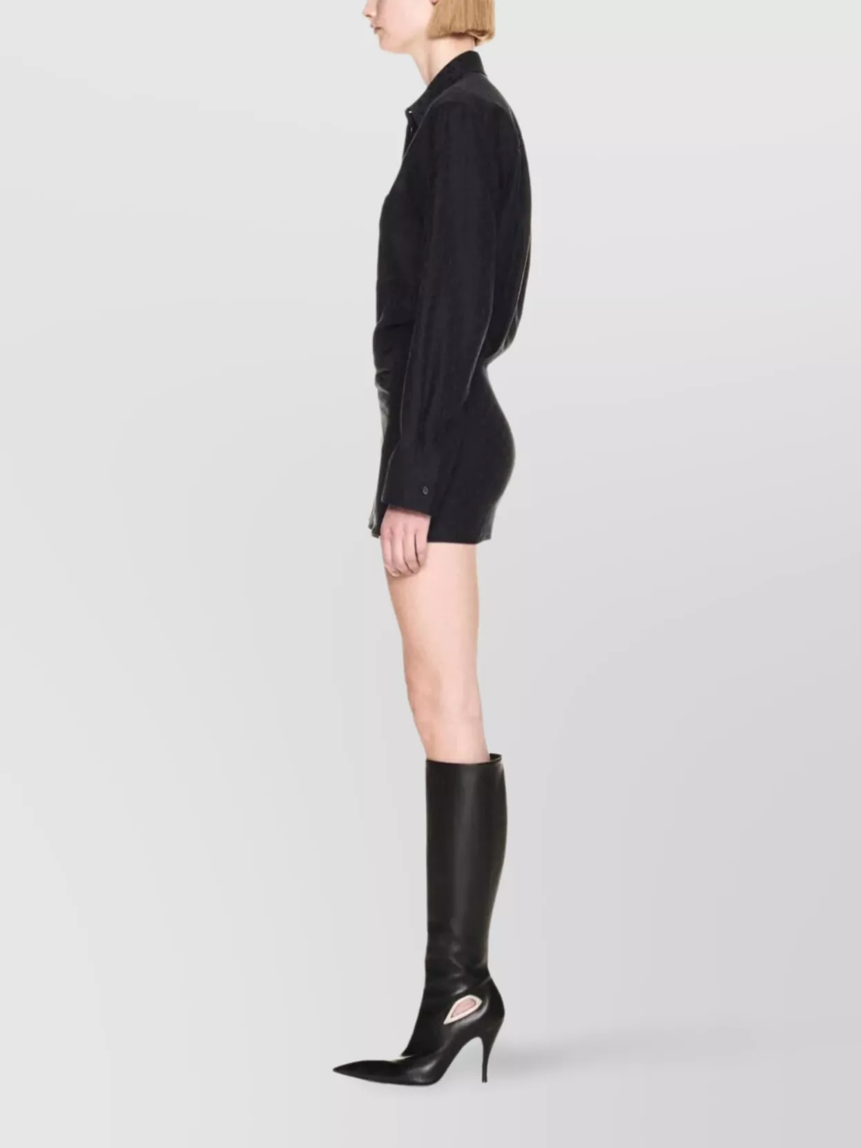 Off-White Asymmetric Long Sleeve Textured Dress