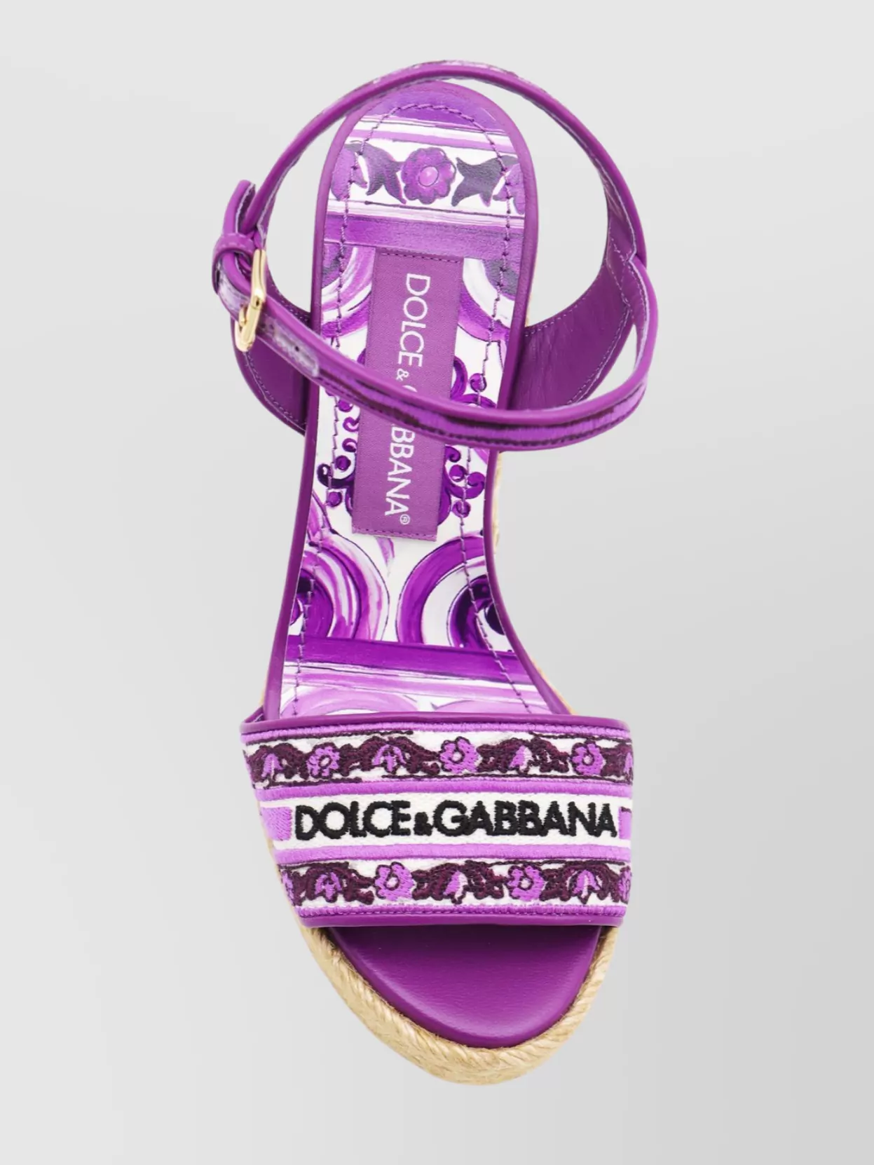 Dolce&Gabbana Wedge Heel Open Toe Embroidered Espadrilles With Braided Sole