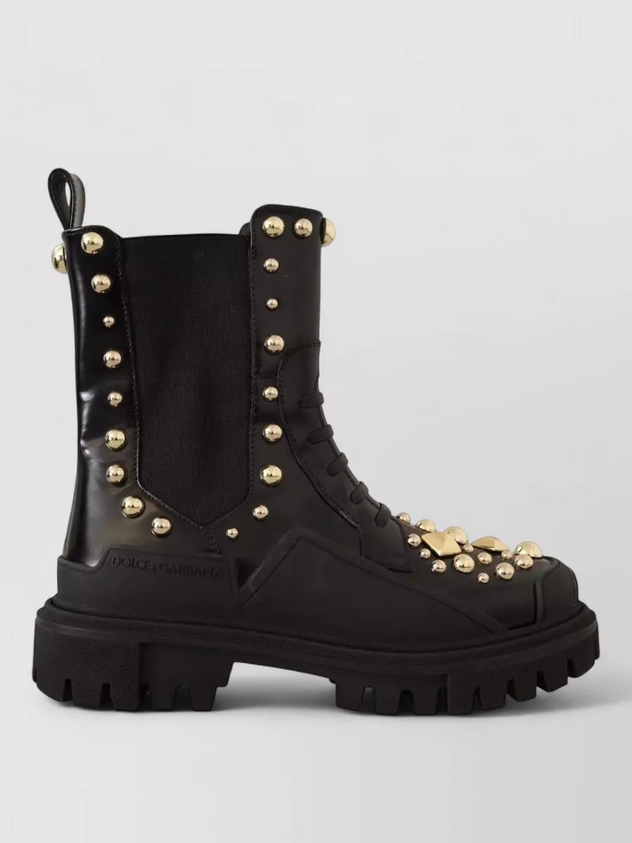 Dolce&Gabbana Leather Studded Combat Boots