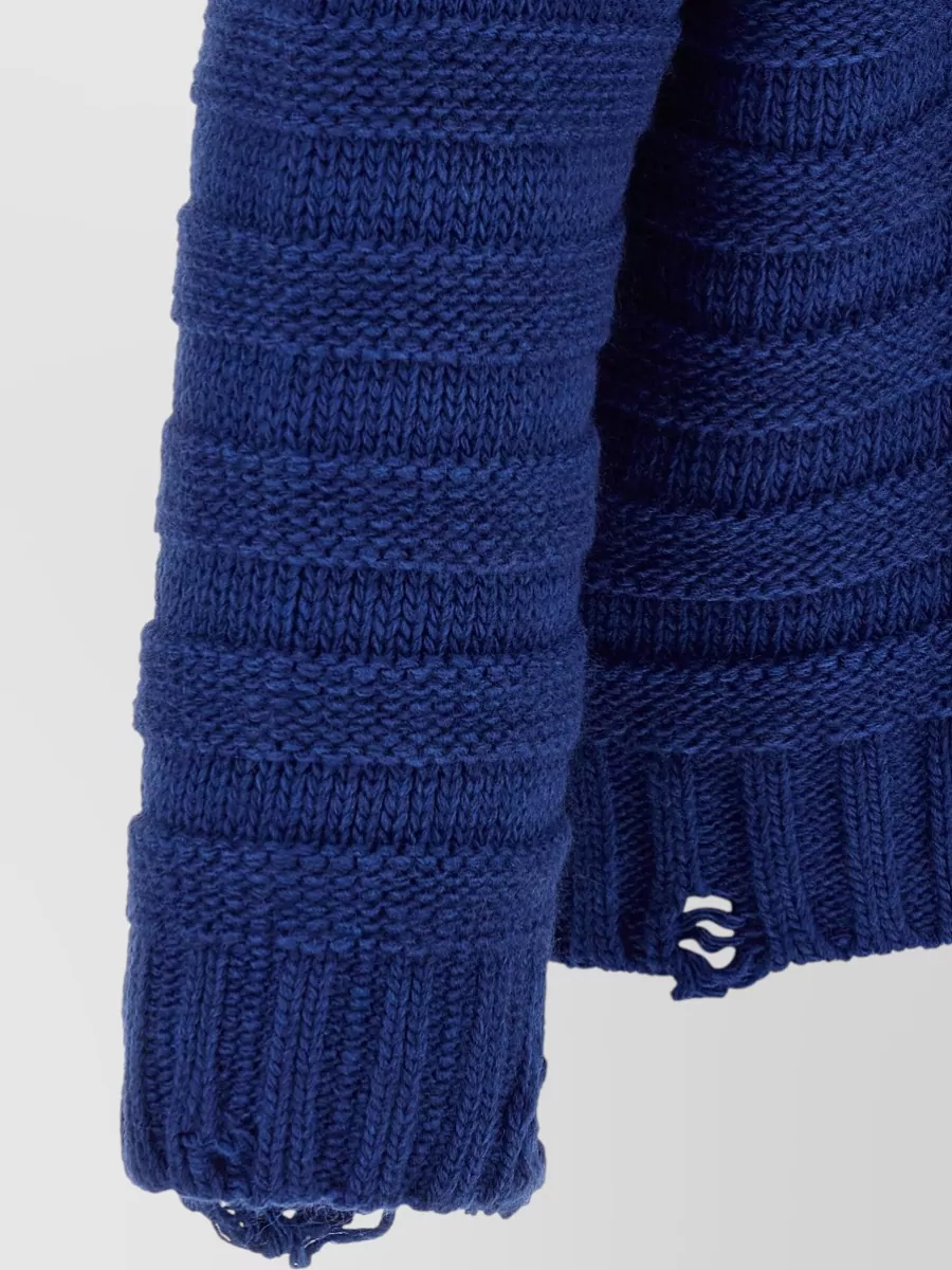 Mm6 Maison Margiela Wool Ribbed Distressed V-Neck Cardigan