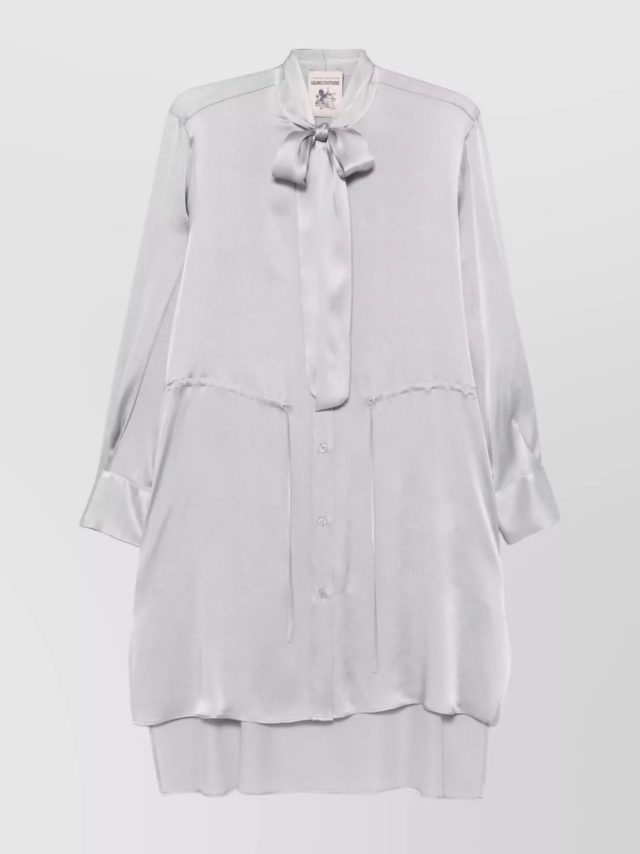 Semicouture Rossana Dress With Long Sleeves And Tie Neck In White