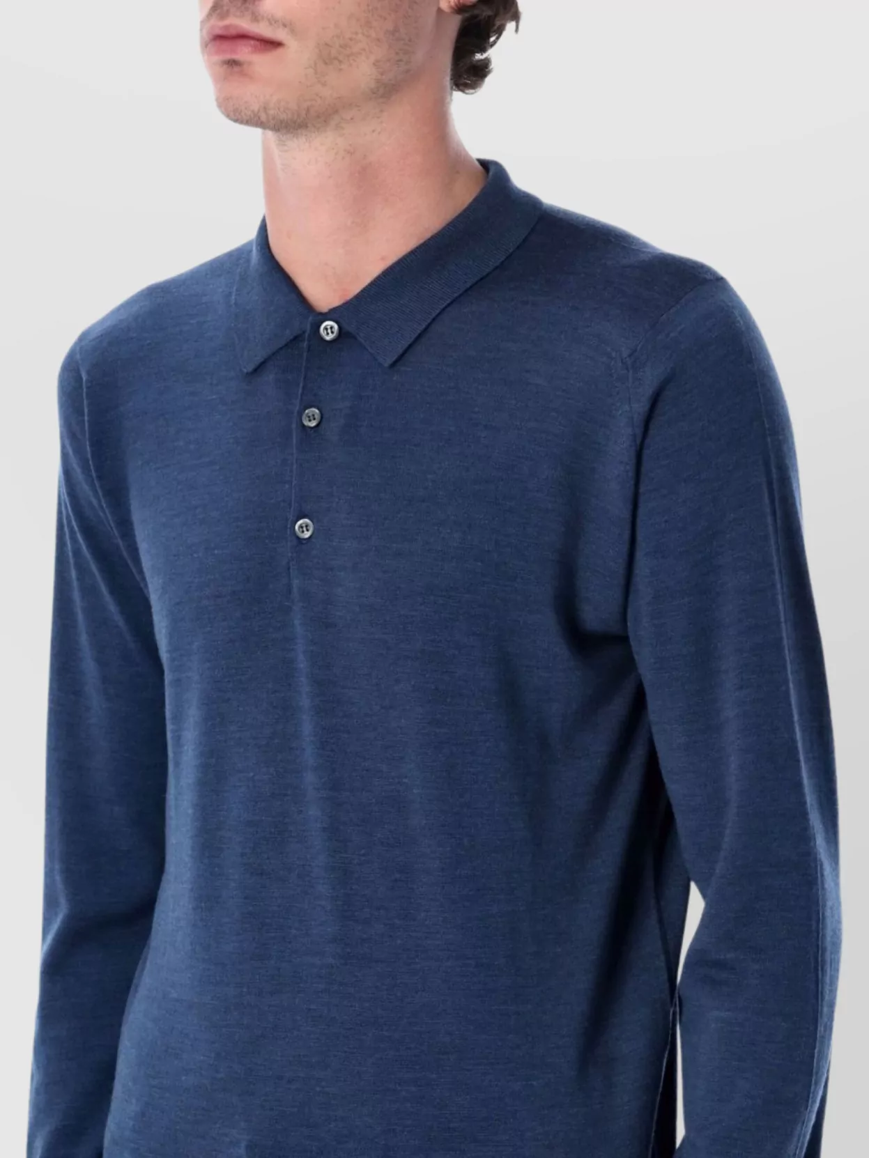 John Smedley Long Sleeve Polo Knit With Ribbed Cuffs And Hem