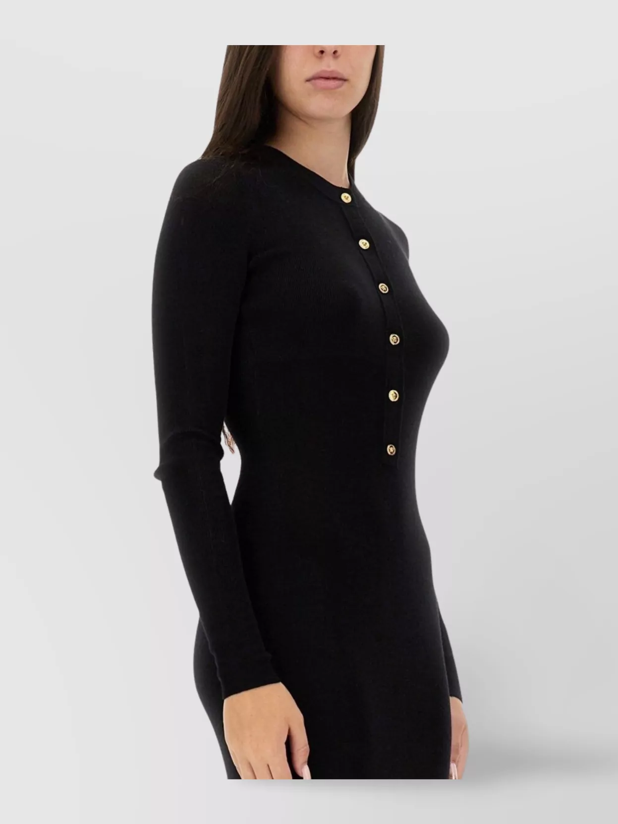 Versace Long Sleeve Ribbed Dress Button Front